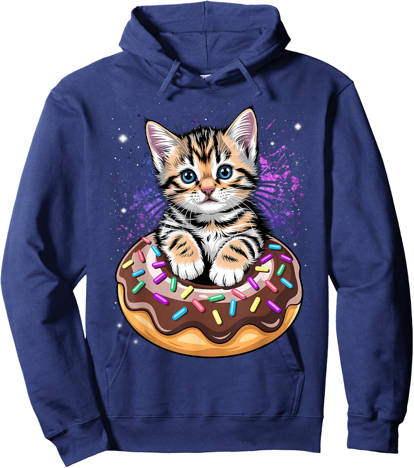 Space Donut Cat | Flying Kitty Galaxy Hoodie - Hoodie | Navy