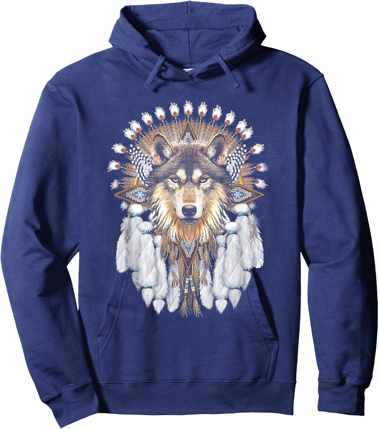 Native American Wolf Feather Hoodie - Hoodie | Navy