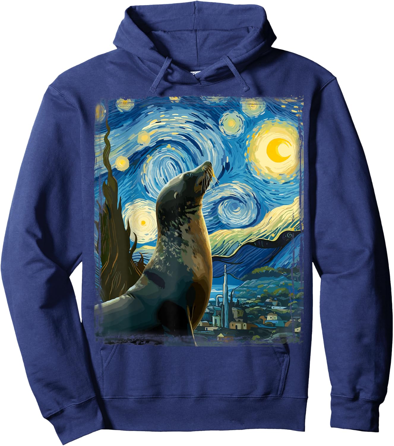 Van Gogh Style Starry Night Seal Hoodie - Hoodie | Navy