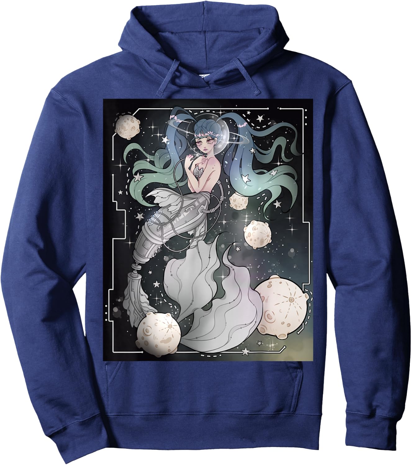 Steampunk Cyberpunk Graphic Mermaid in Space Hoodie - Hoodie | Navy