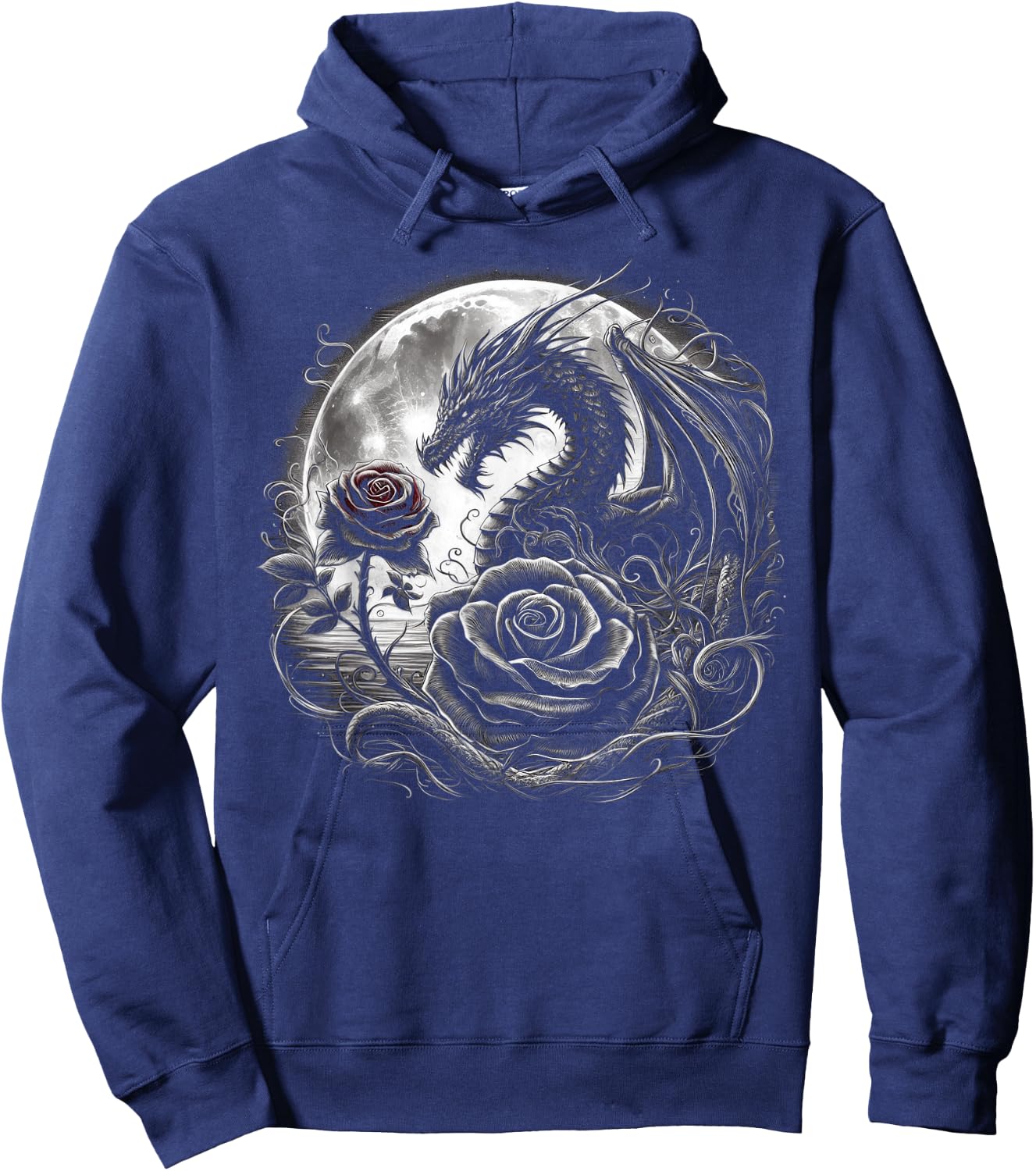 Dragon With Roses And Full Moon Dark Art Hoodie - Hoodie | Navy