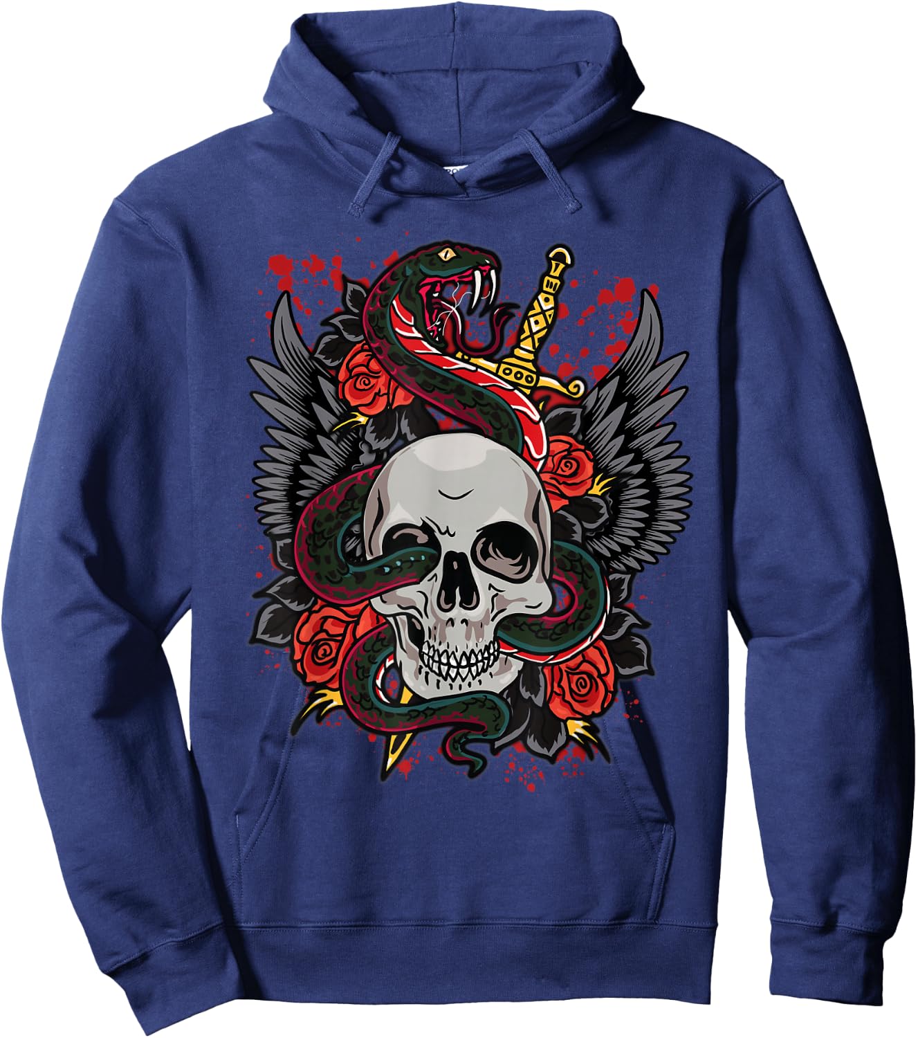 Snake Skull & Dagger Vintage Traditional Tattoo Hoodie - Hoodie | Navy