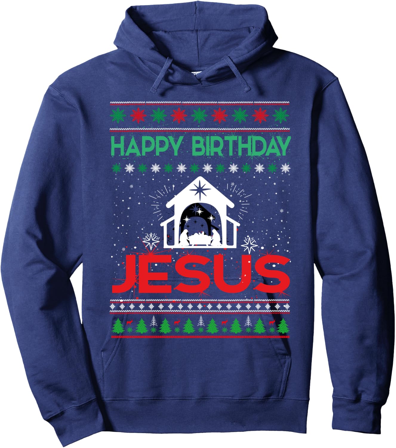 Happy Birthday Jesus Ugly Christmas Sweater Hoodie - Hoodie | Navy