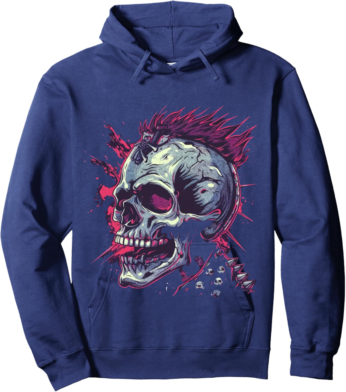 Skull Biker Punk Rock Skeleton Hoodie - Hoodie | Navy