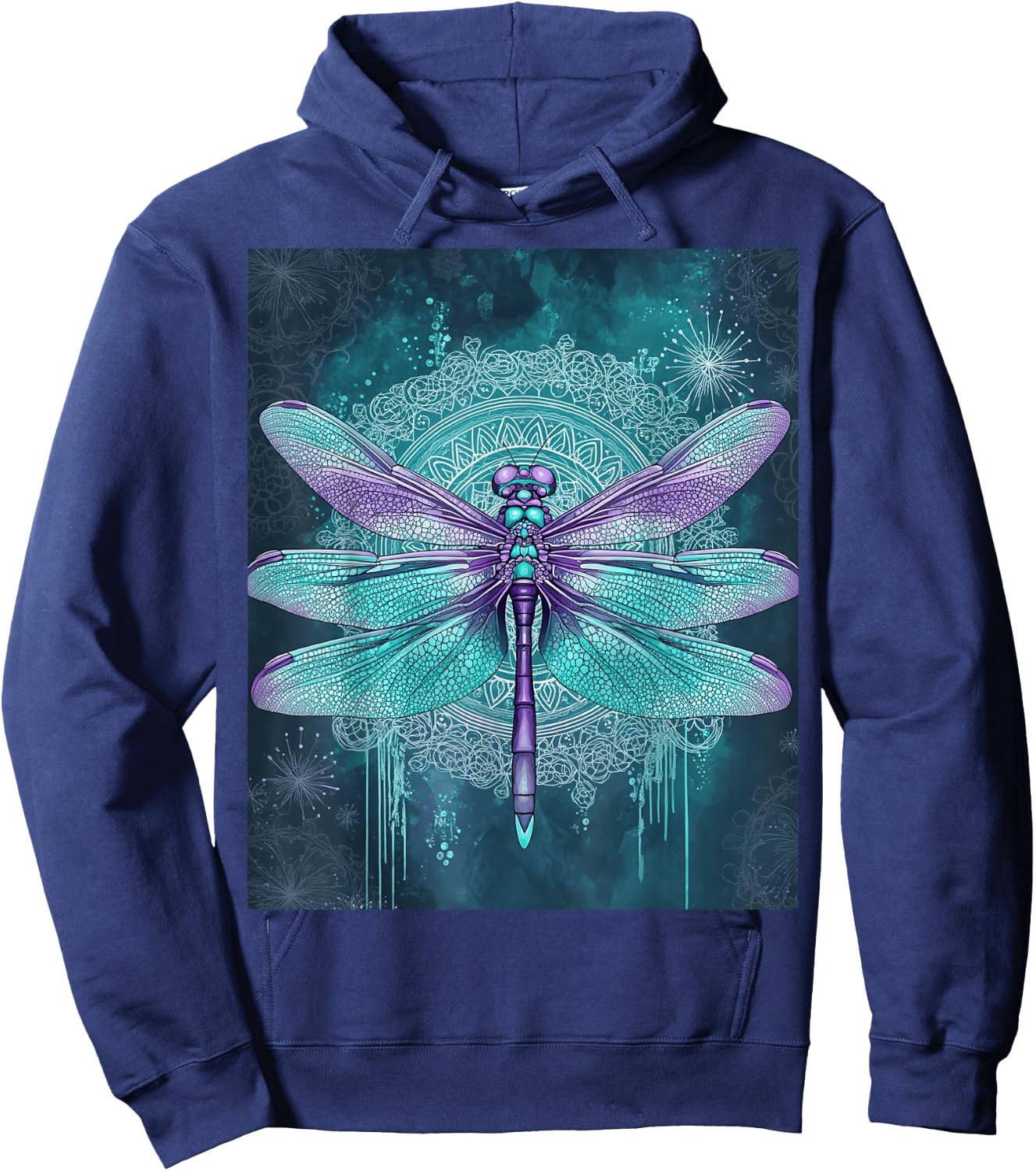 Turquoise Purple Dragonfly Watercolor Art Hoodie - Hoodie | Navy