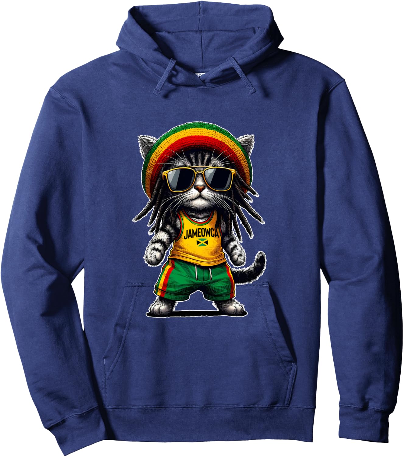 JAMEOWCA Cool & Funny Jamaican Rasta Reggae Cat Hoodie - Hoodie | Navy