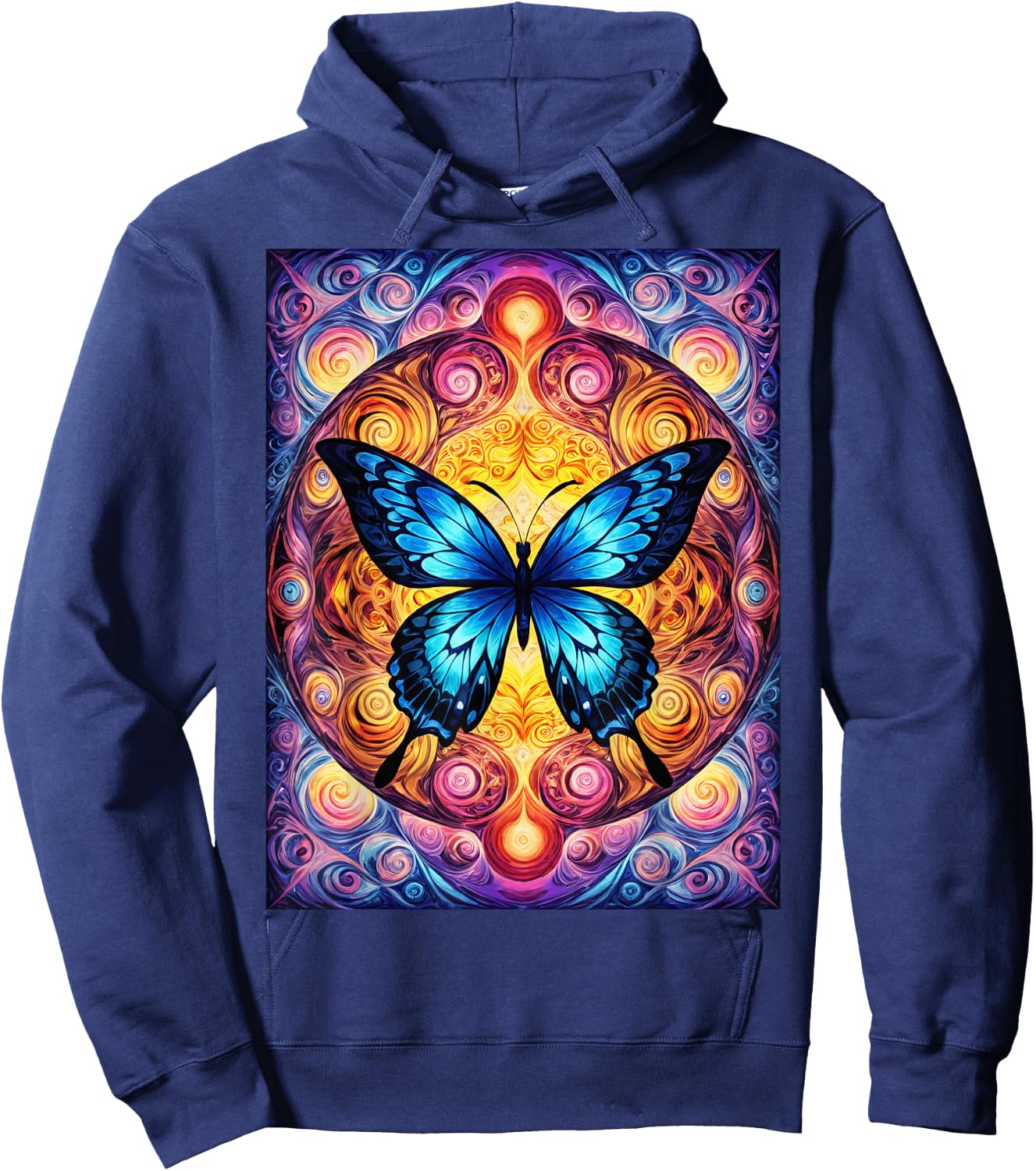Blue Psychedelic Butterfly Hoodie - Hoodie | Navy