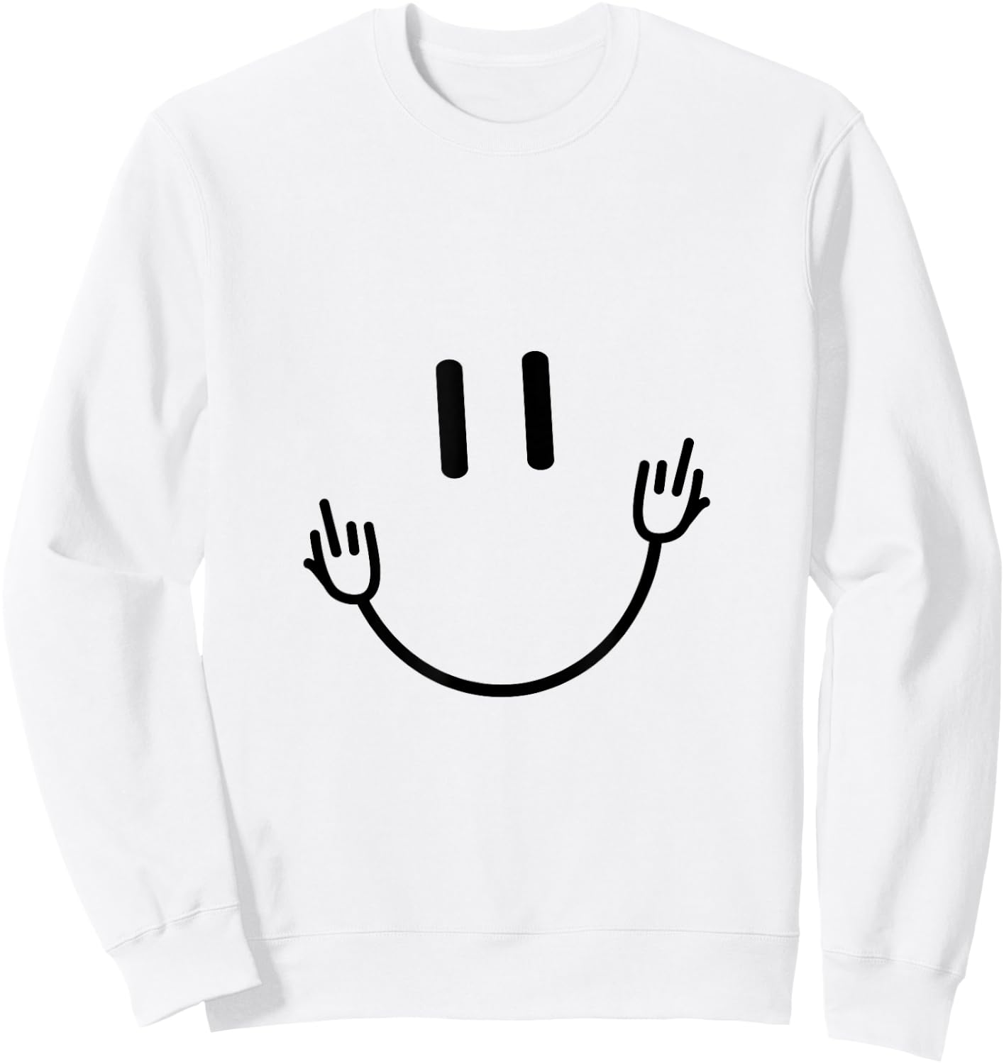Funny Sarcastic Smile Face Middle Finger Graphic Sweatshirt - Sweatshirt | White