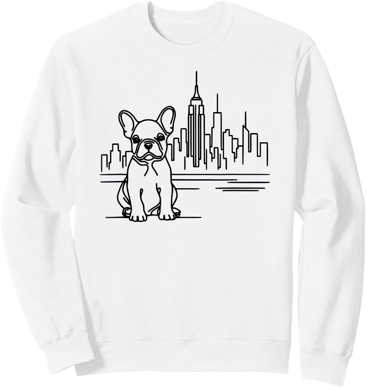 French Bulldog in New York City line art, dog in NYC skyline Men Women Kids Sweatshirt - Sweatshirt | White