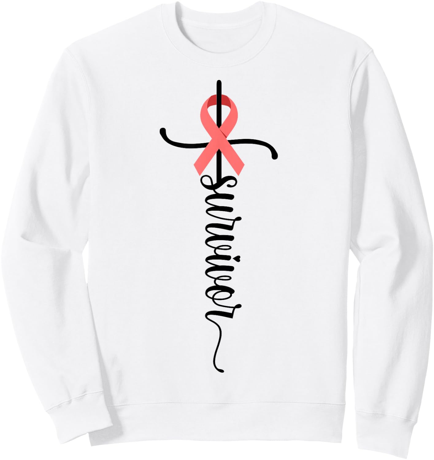 Survivor Christian Cross Warrior Peach Ribbon Uterine Cancer Sweatshirt - Sweatshirt | White