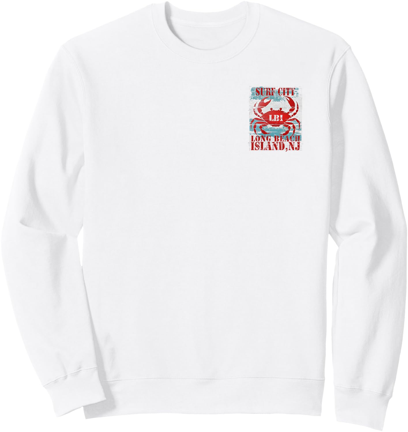 Surf City Long Beach Island NJ Nautical Coastal Rustic Crab Women Kids Sweatshirt - Sweatshirt | White