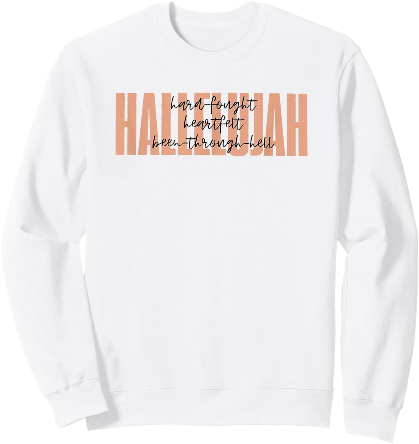 Retro Christian Worship Hard Fought Hallelujah -Adults Christian , Grey, Small, Short Sleeve Sweatshirt - Sweatshirt | White