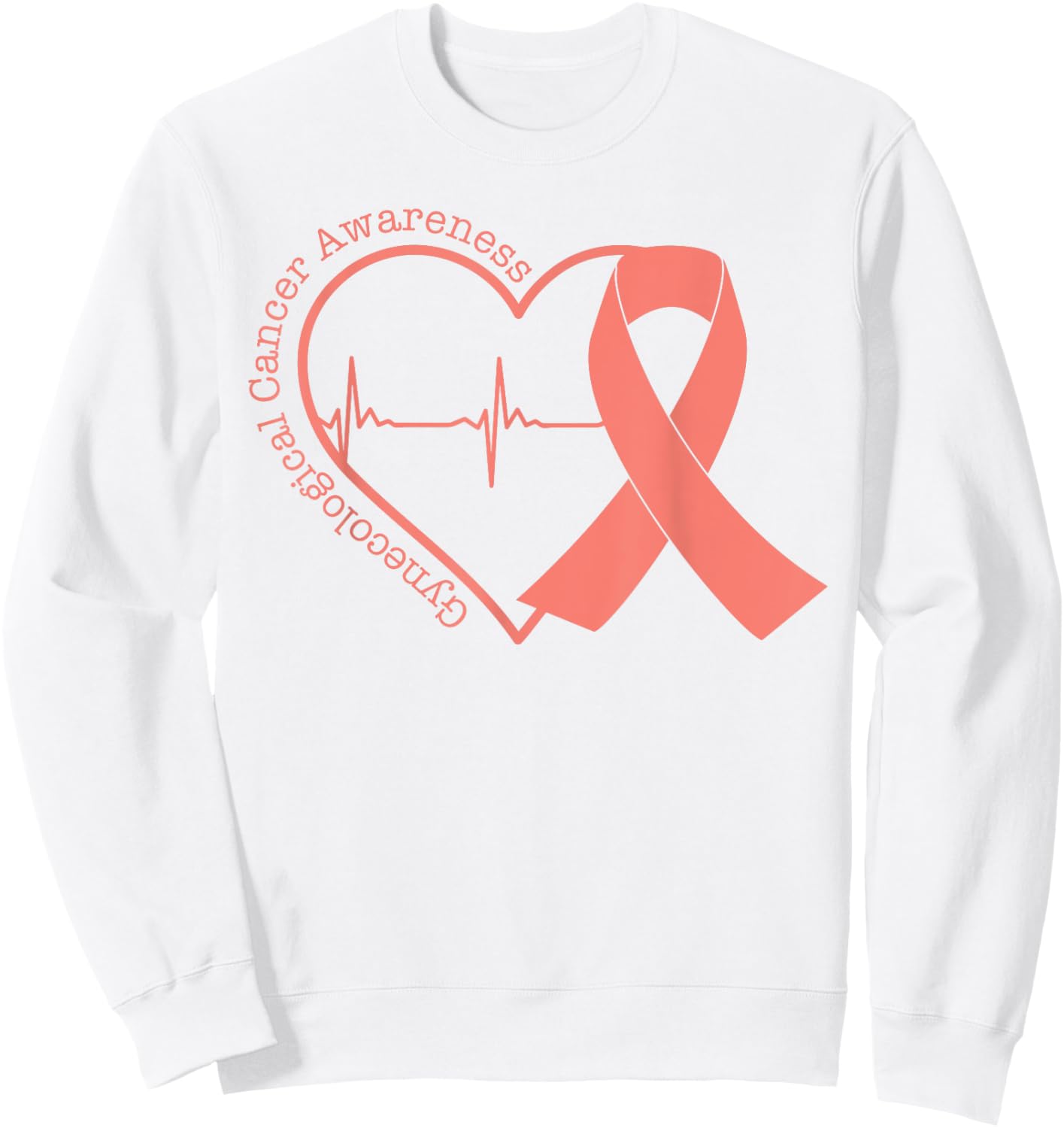 Gynecological Cancer Awareness Heart Peach Ribbon Sweatshirt - Sweatshirt | White