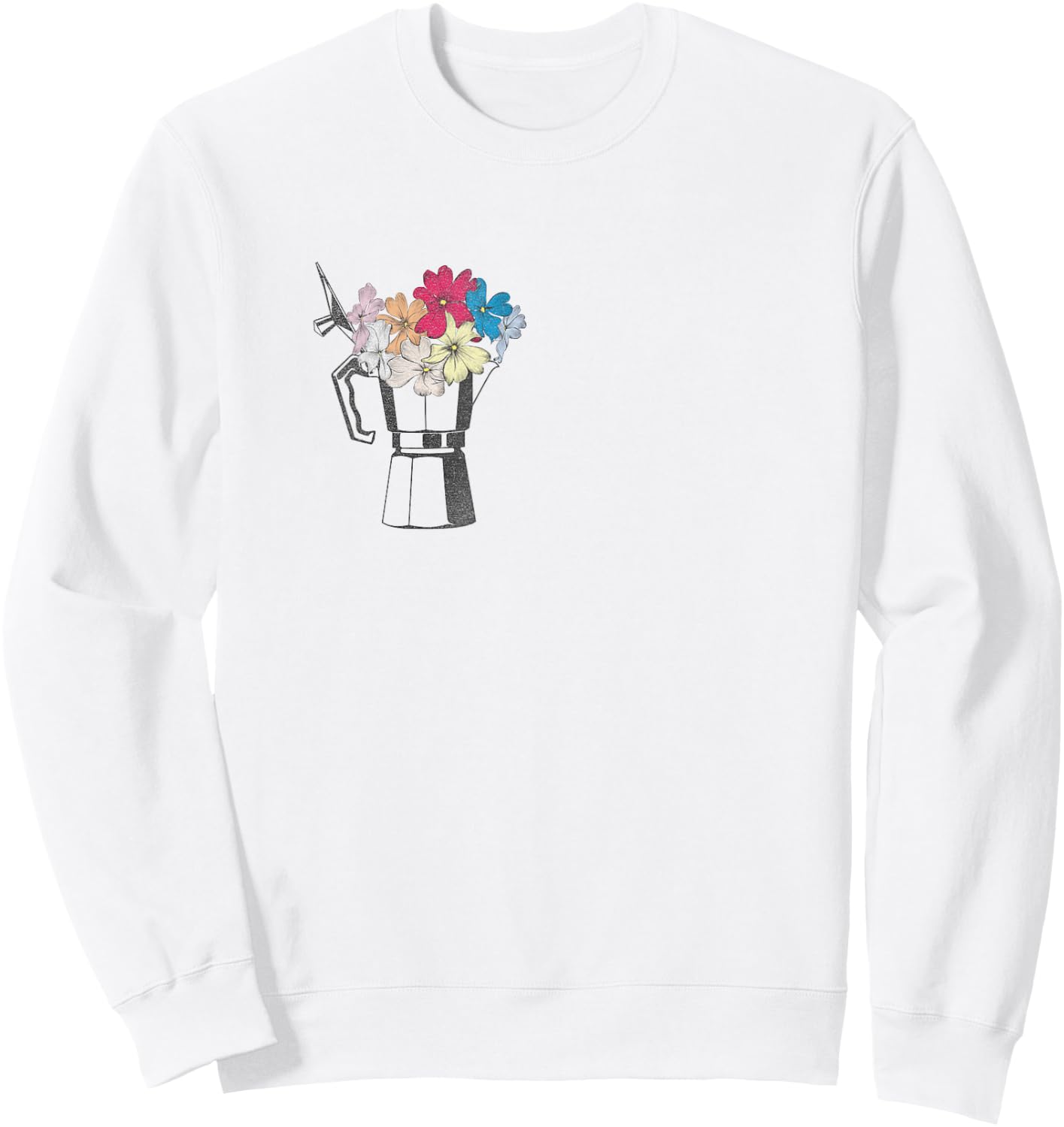 Vintage Coffee Maker Moka Pot with Flowers Coffee Moka Sweatshirt - Sweatshirt | White