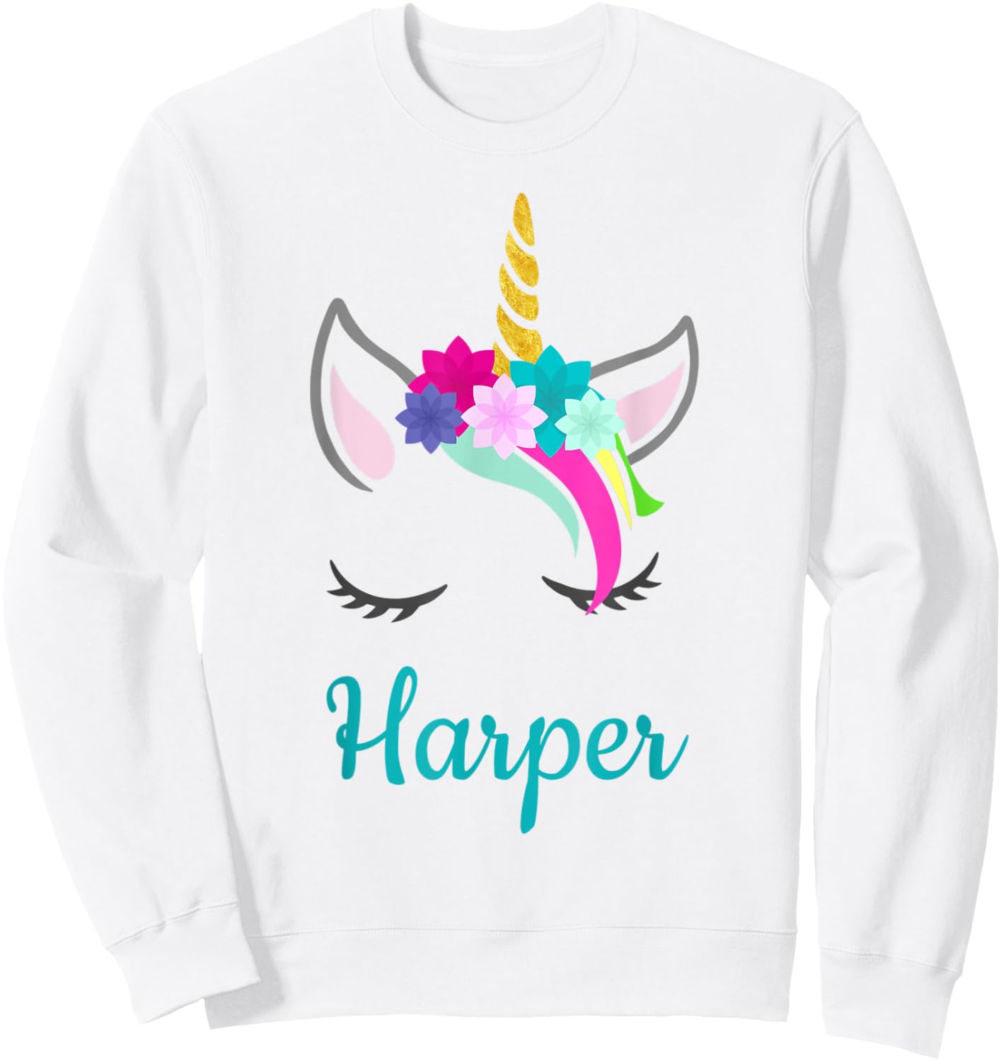 Harper Rainbow Unicorn Name Sweatshirt - Sweatshirt | White