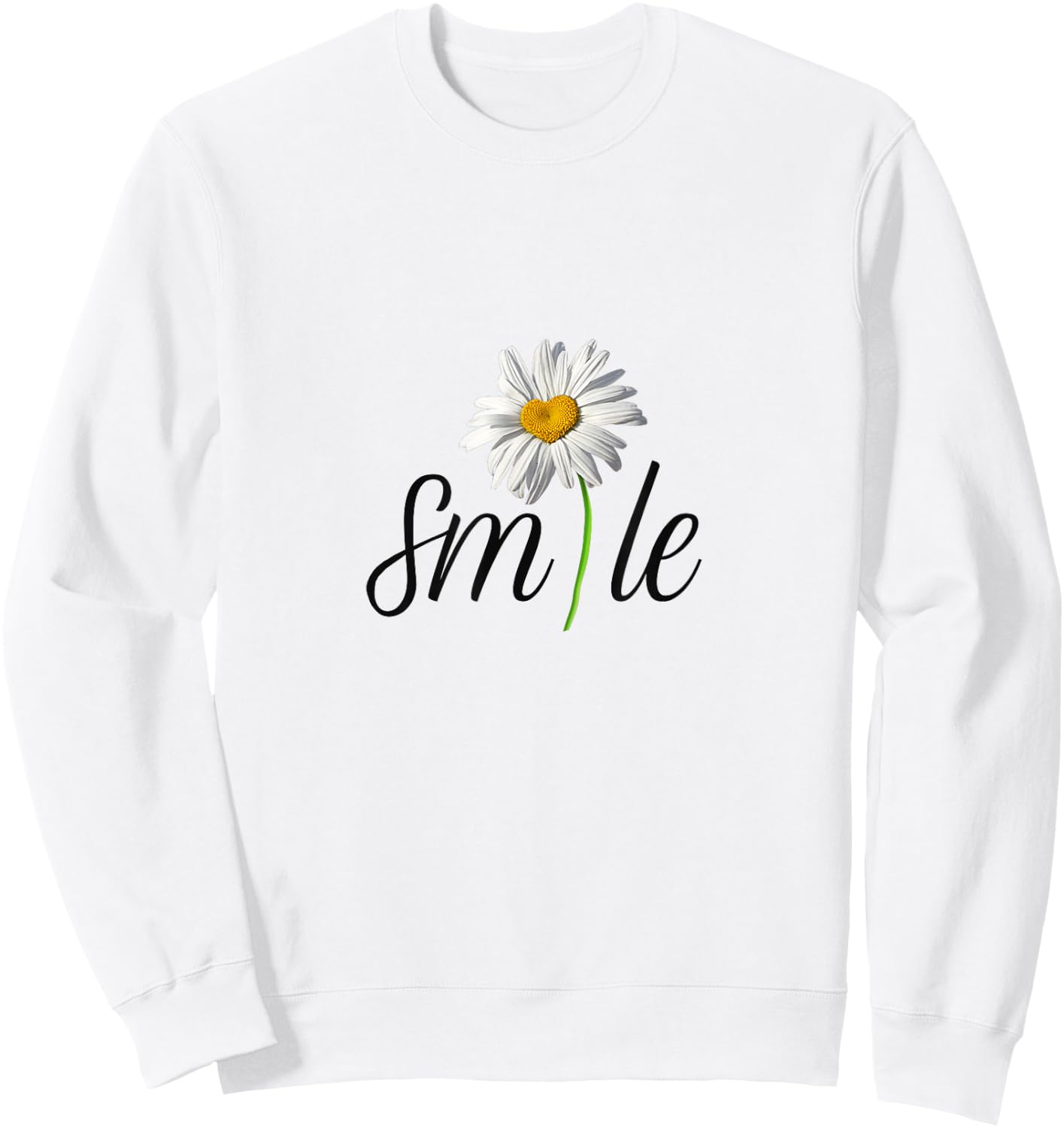 Cute And Funny White and Yellow Daisy Flower Smile Sweatshirt - Sweatshirt | White