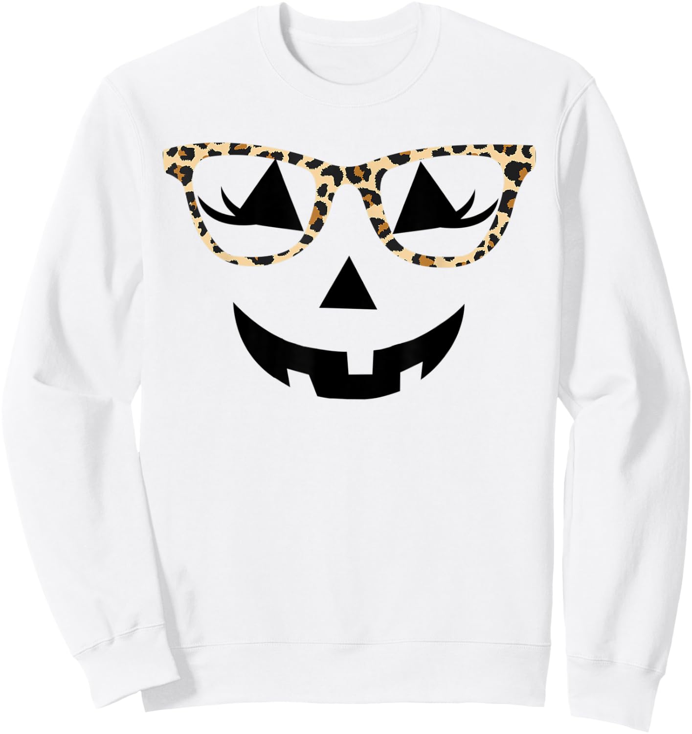 Jack o Lantern Women Face Leopard Glasses Halloween Pumpkin Sweatshirt - Sweatshirt | White