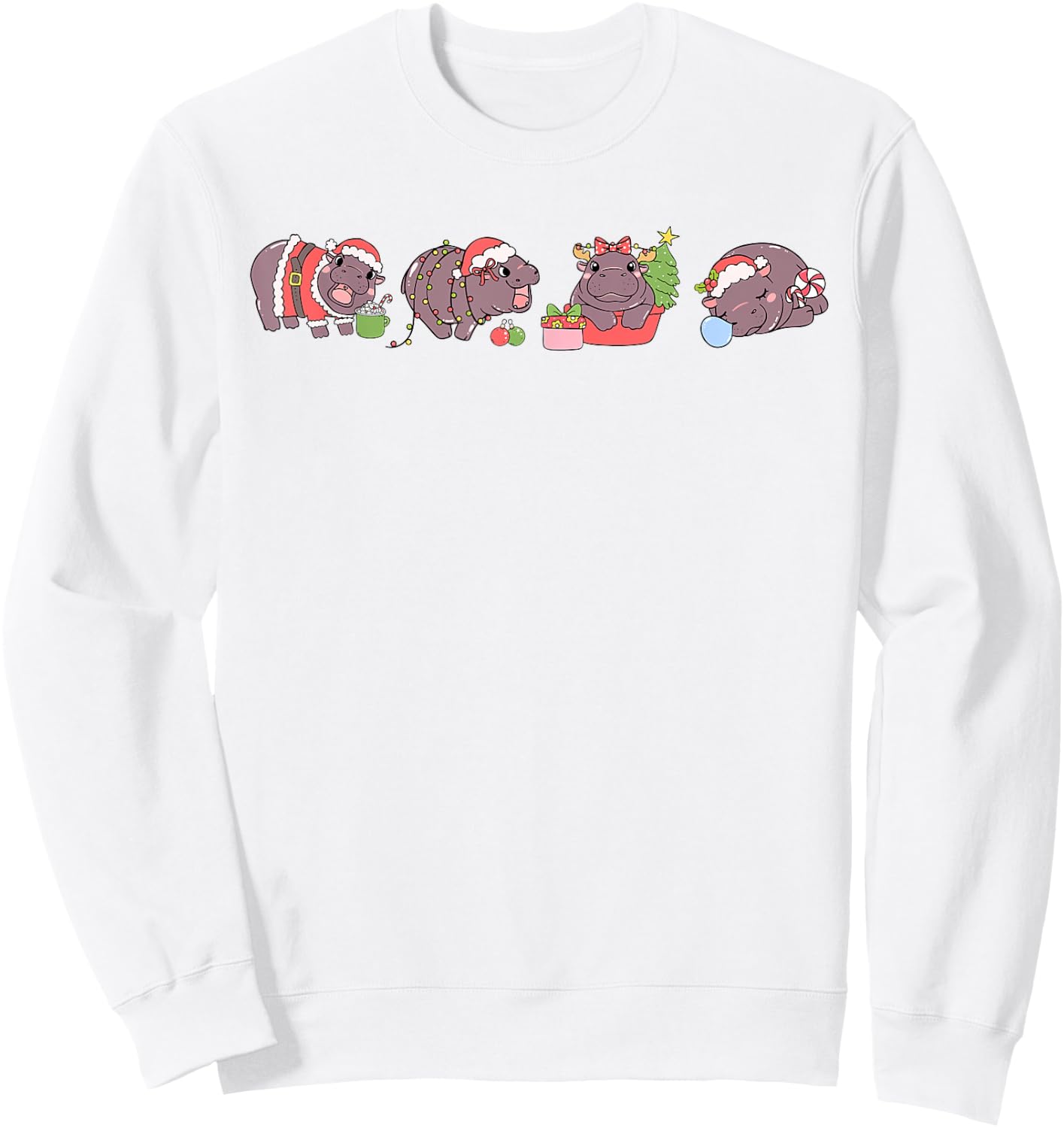 Moo Deng Christmas Pygmy Hippo Hippopotamus Coquette Holiday Sweatshirt - Sweatshirt | White