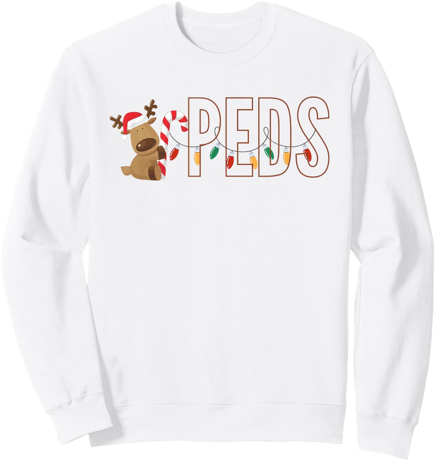 Retro Pediatrics Christmas Lights Reindeer Peds Nurse Women Sweatshirt - Sweatshirt | White
