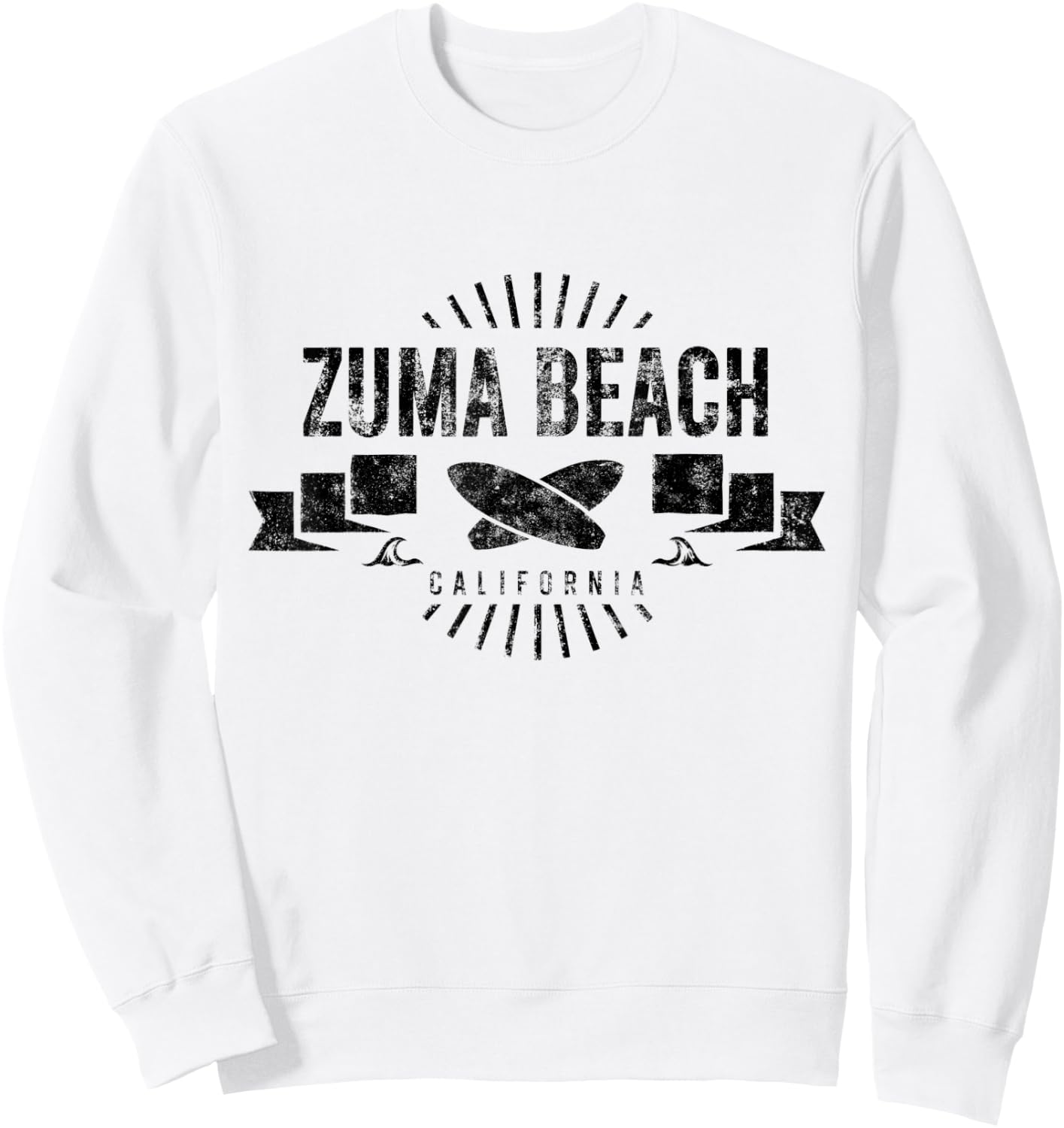 Zuma Beach California Surf Vintage Surfing Retro Surfboard Sweatshirt - Sweatshirt | White