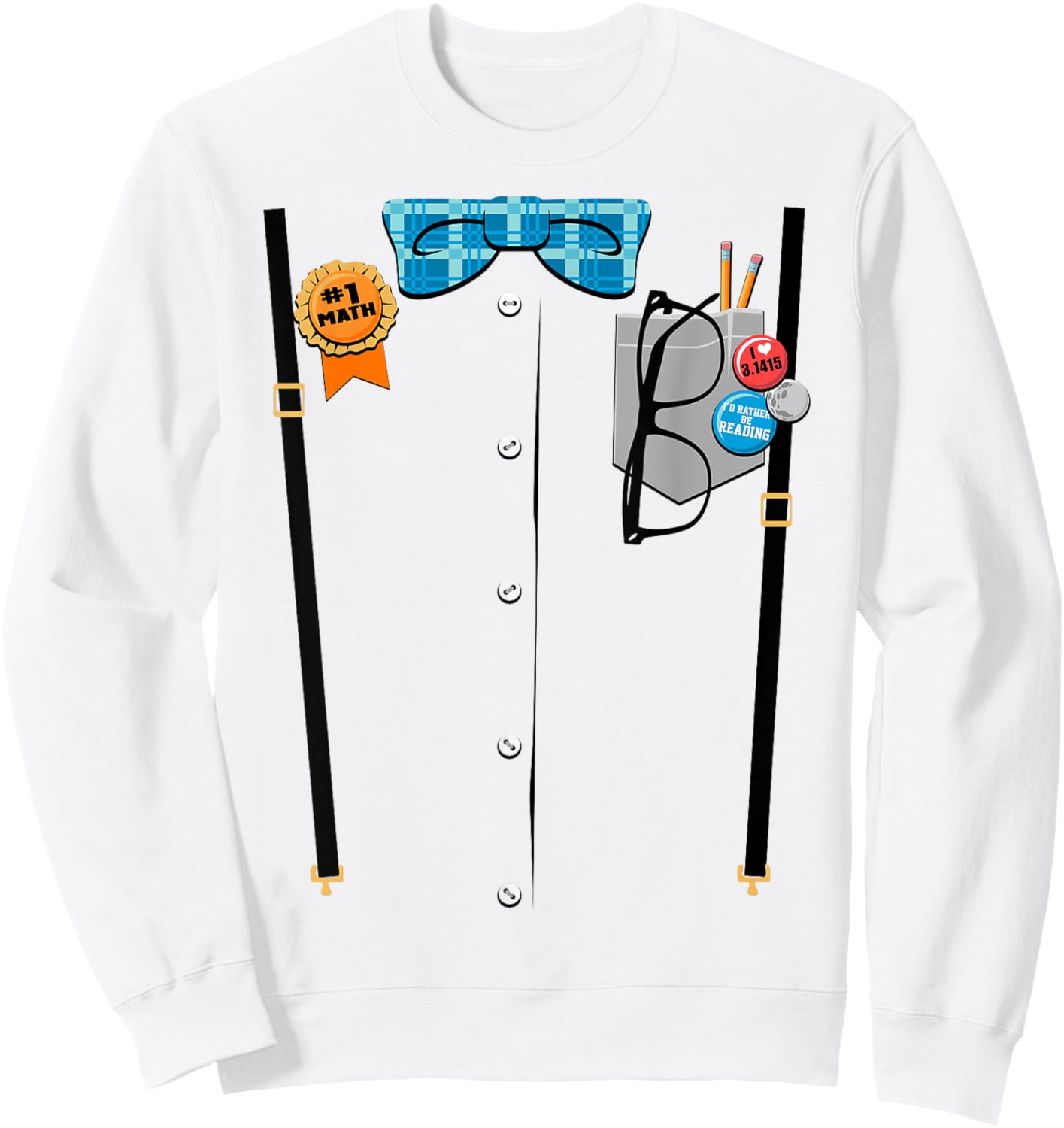 Halloween Nerd Suspenders Plaid Bow Tie Costume Sweatshirt - Sweatshirt | White