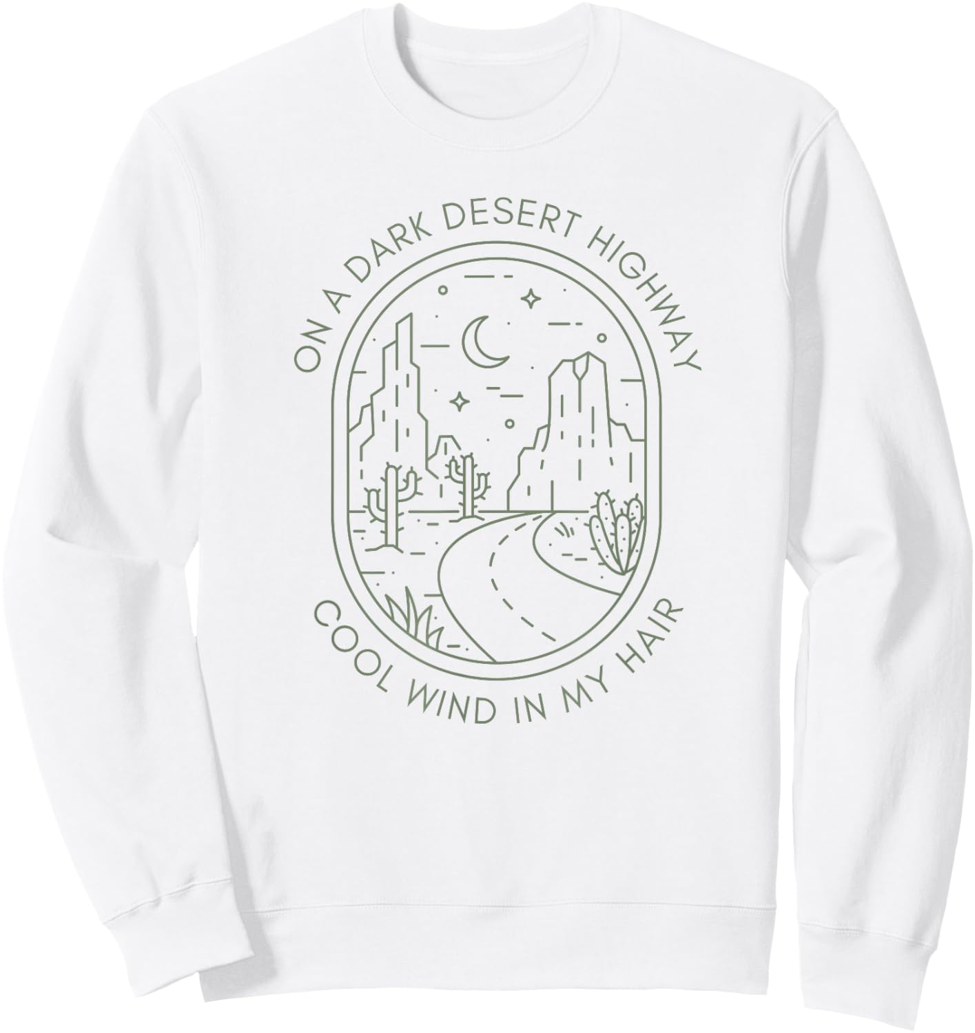 Desert Night Highway Road Succulent Cute Nature Minimalist Sweatshirt - Sweatshirt | White