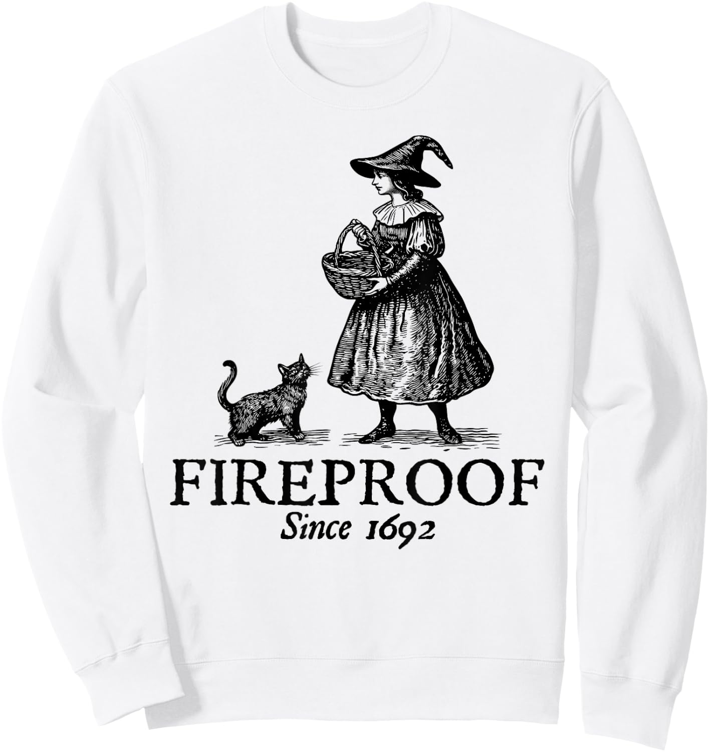 Salem, MA Witch Trials Fireproof Since 1692 Witches Autumn Sweatshirt - Sweatshirt | White