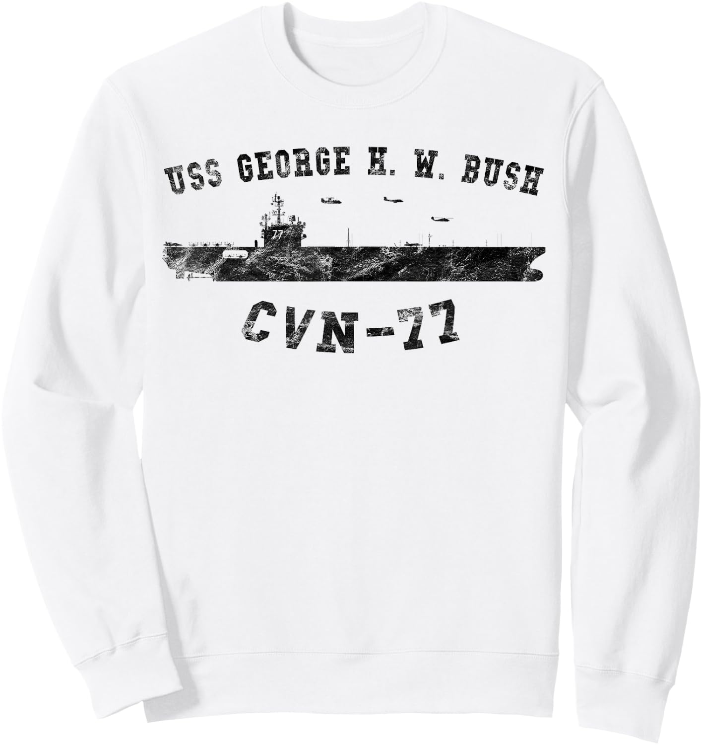 USS George H. W. Bush CVN-77 Silhouette Vintage Sweatshirt - Sweatshirt | White