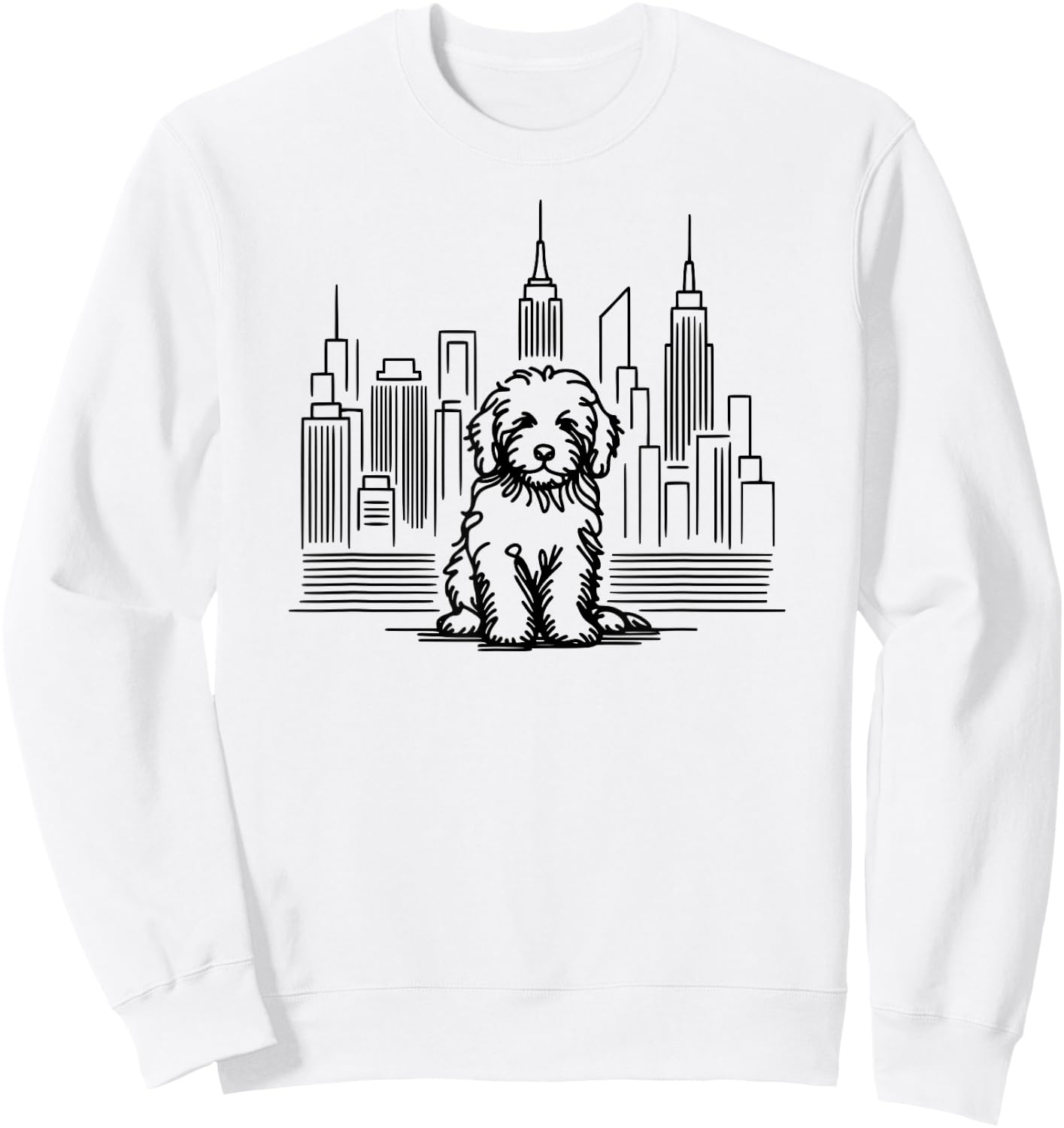 Goldendoodle dog in New York City line art, NYC skyline Sweatshirt - Sweatshirt | White