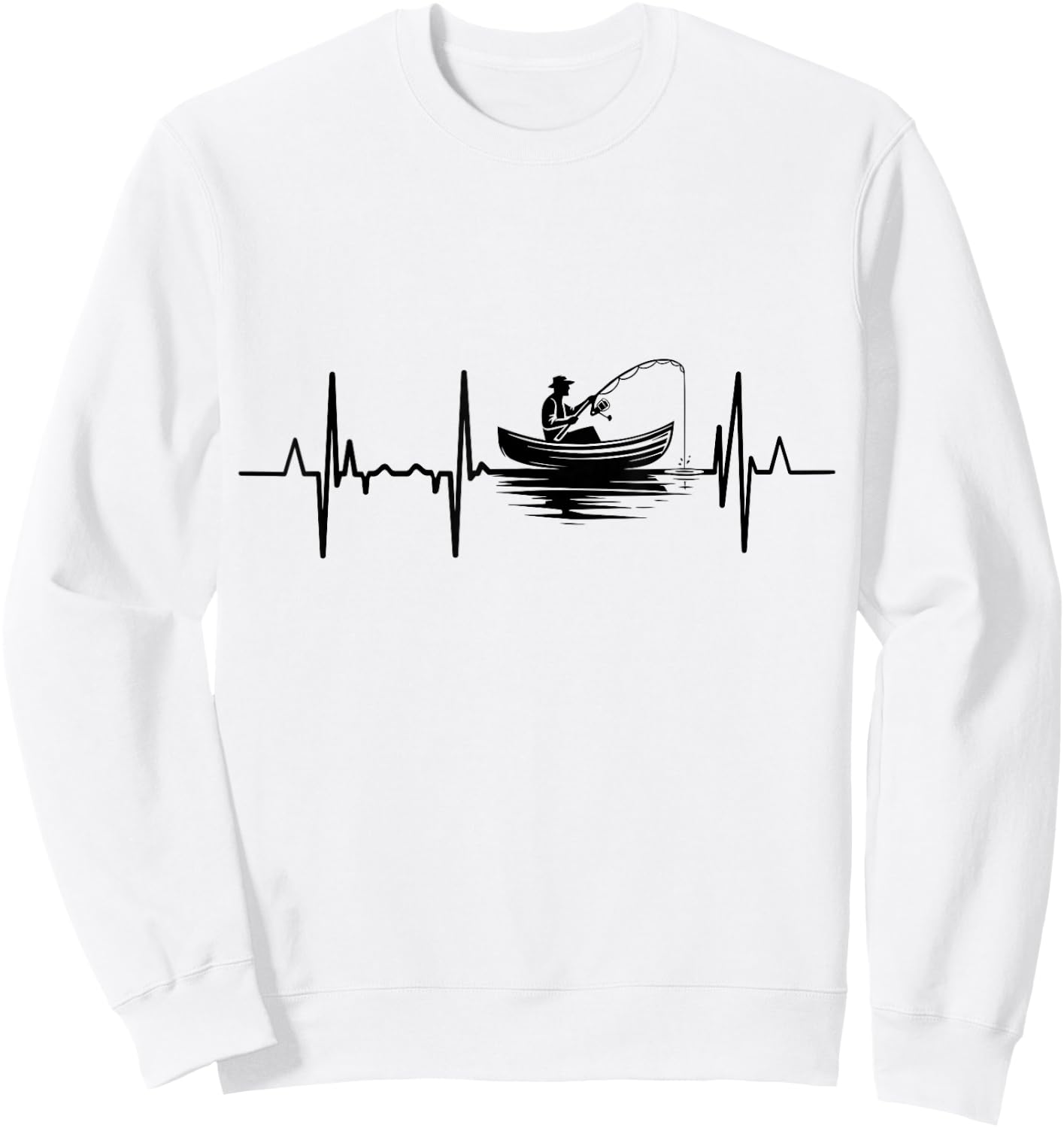 Fishing Pulse Line Angler Heartbeat Sweatshirt - Sweatshirt | White