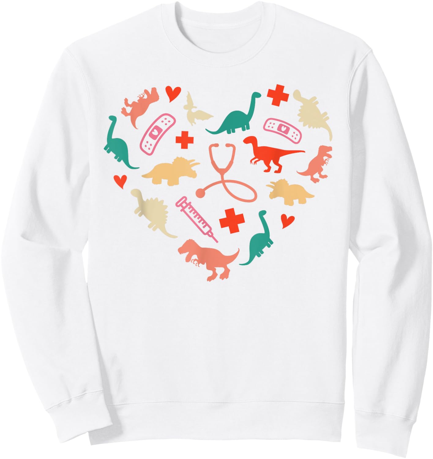 Pediatric Nurse Heart Colorful Cute Dinosaur Physical Peds Sweatshirt - Sweatshirt | White