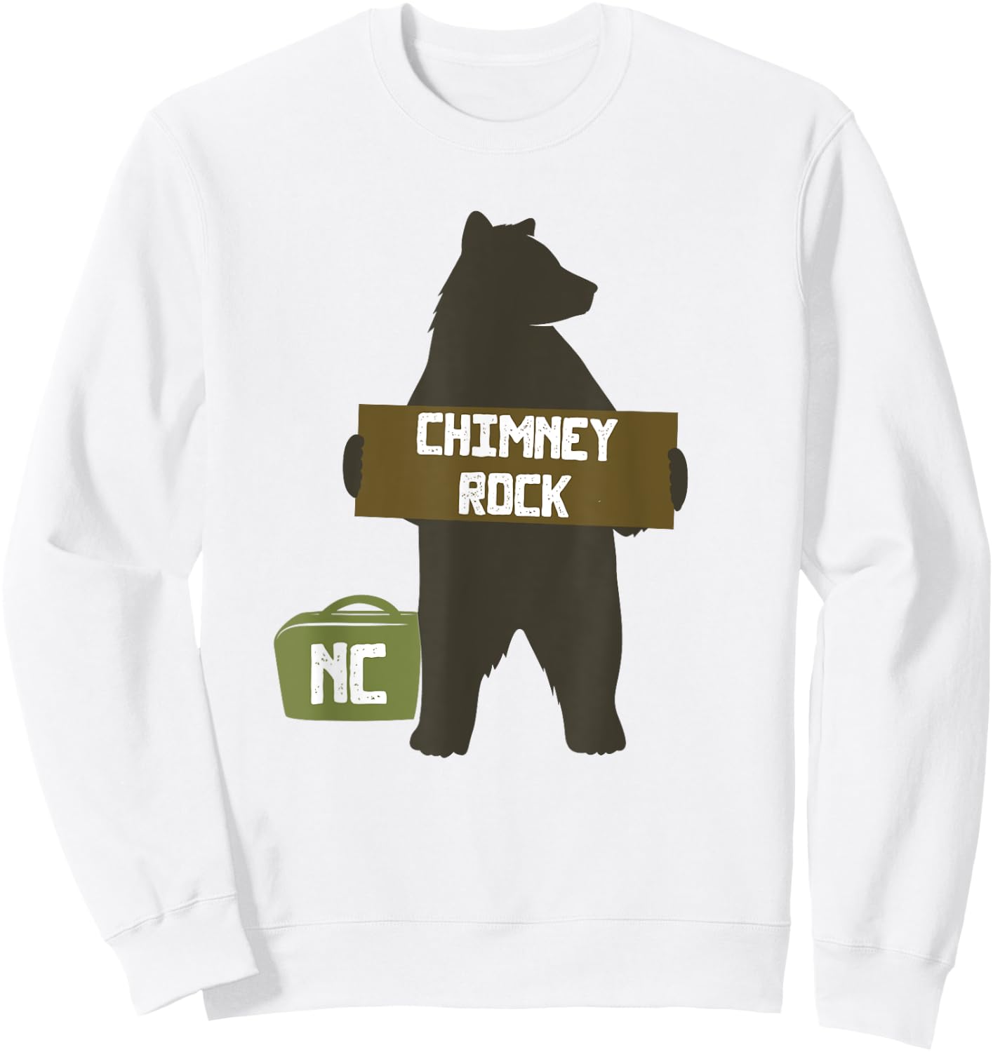 Chimney Rock North Carolina NC Cute Hitchhiking Bear Sweatshirt - Sweatshirt | White