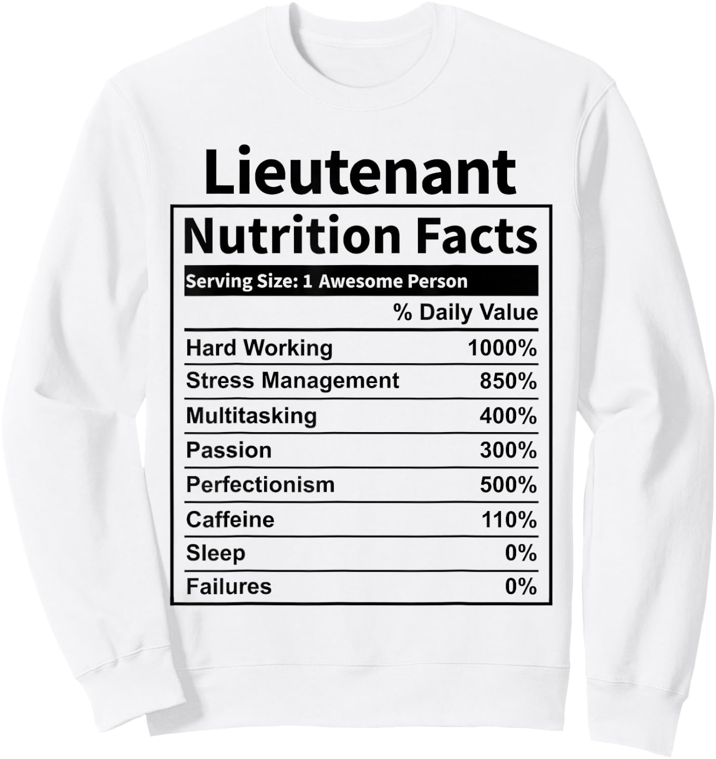 Lieutenant Nutrition Facts Funny & Women Sweatshirt - Sweatshirt | White