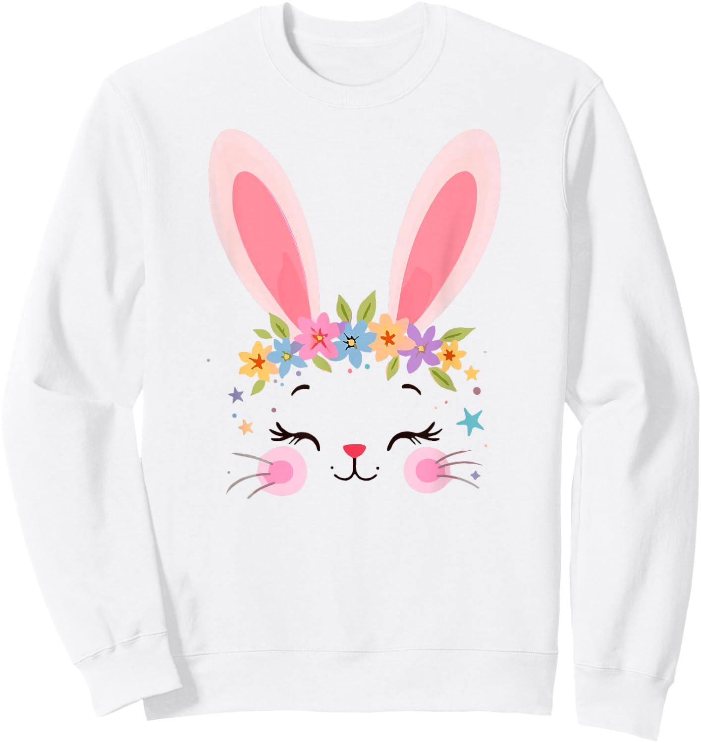 Cute Adorable Easter Bunny Face Rabbit Lover Women Floral Sweatshirt - Sweatshirt | White