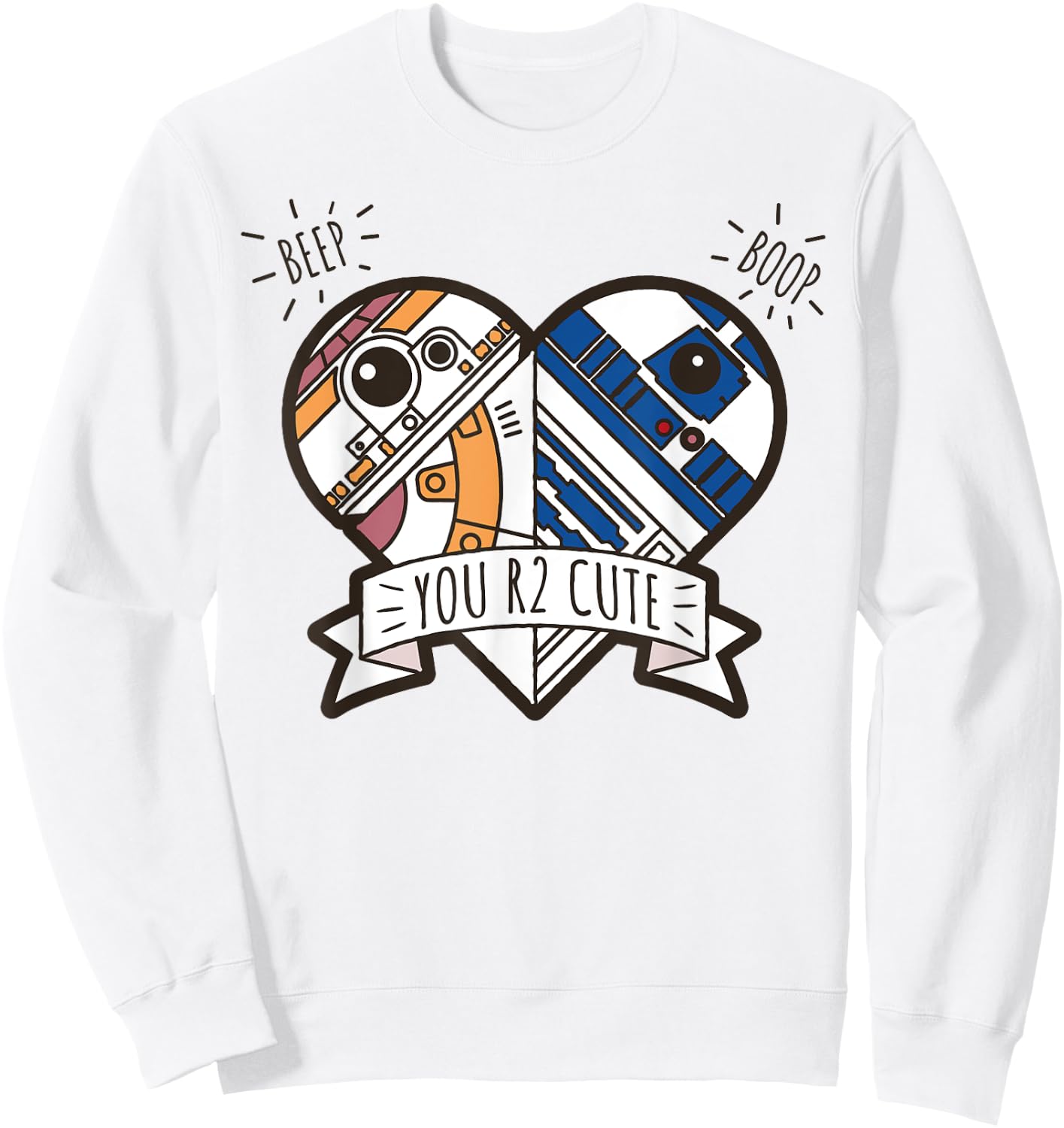 Star Wars R2-D2 BB-8 Droid Heart Valentine's Day Sweatshirt - Sweatshirt | White