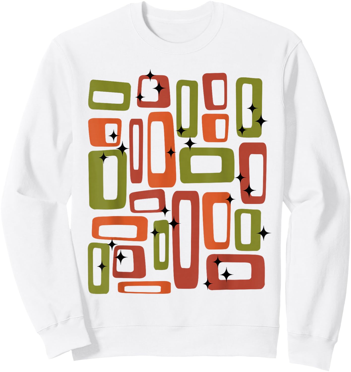 Midcentury Mid Century Retro Abstract Geometric Olive Green Sweatshirt - Sweatshirt | White
