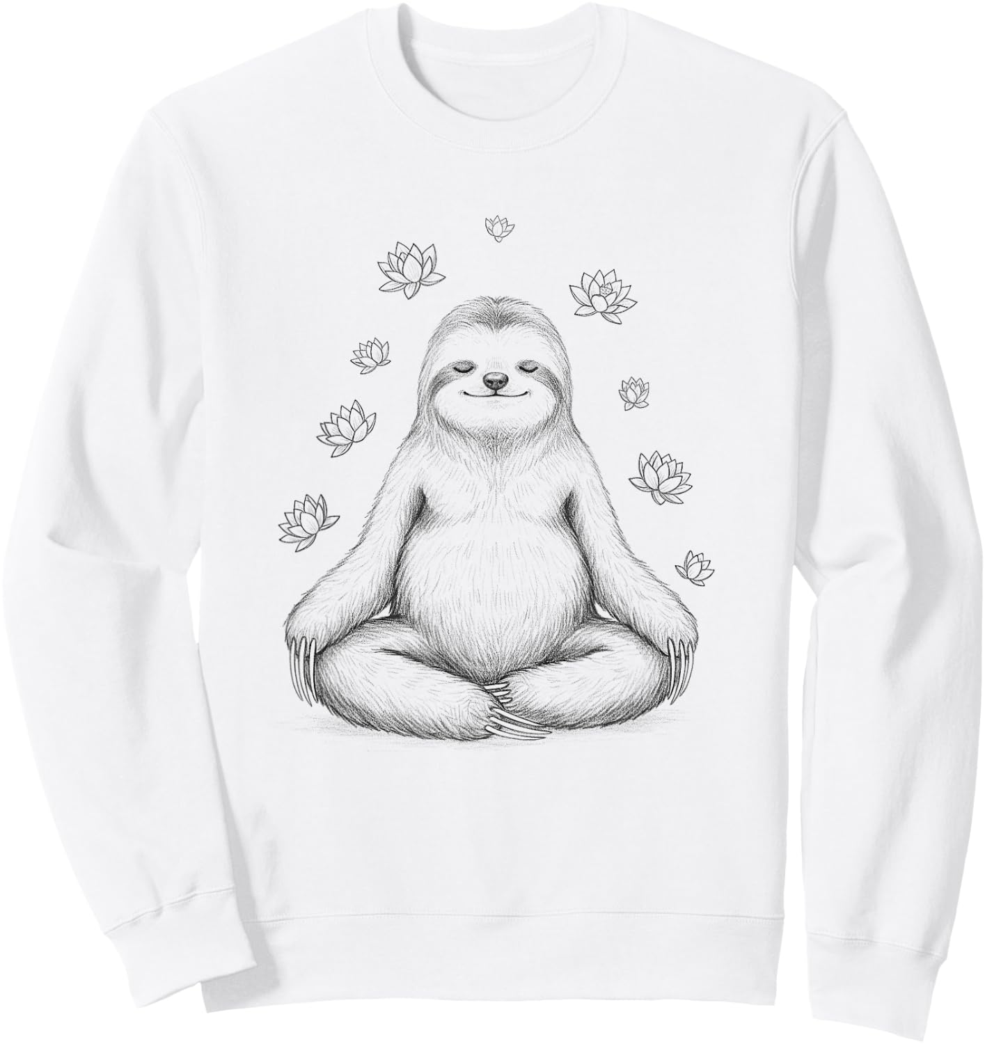 Sloth Meditation Buddhist Yoga Zen Buddha Lotus Flower Sweatshirt - Sweatshirt | White