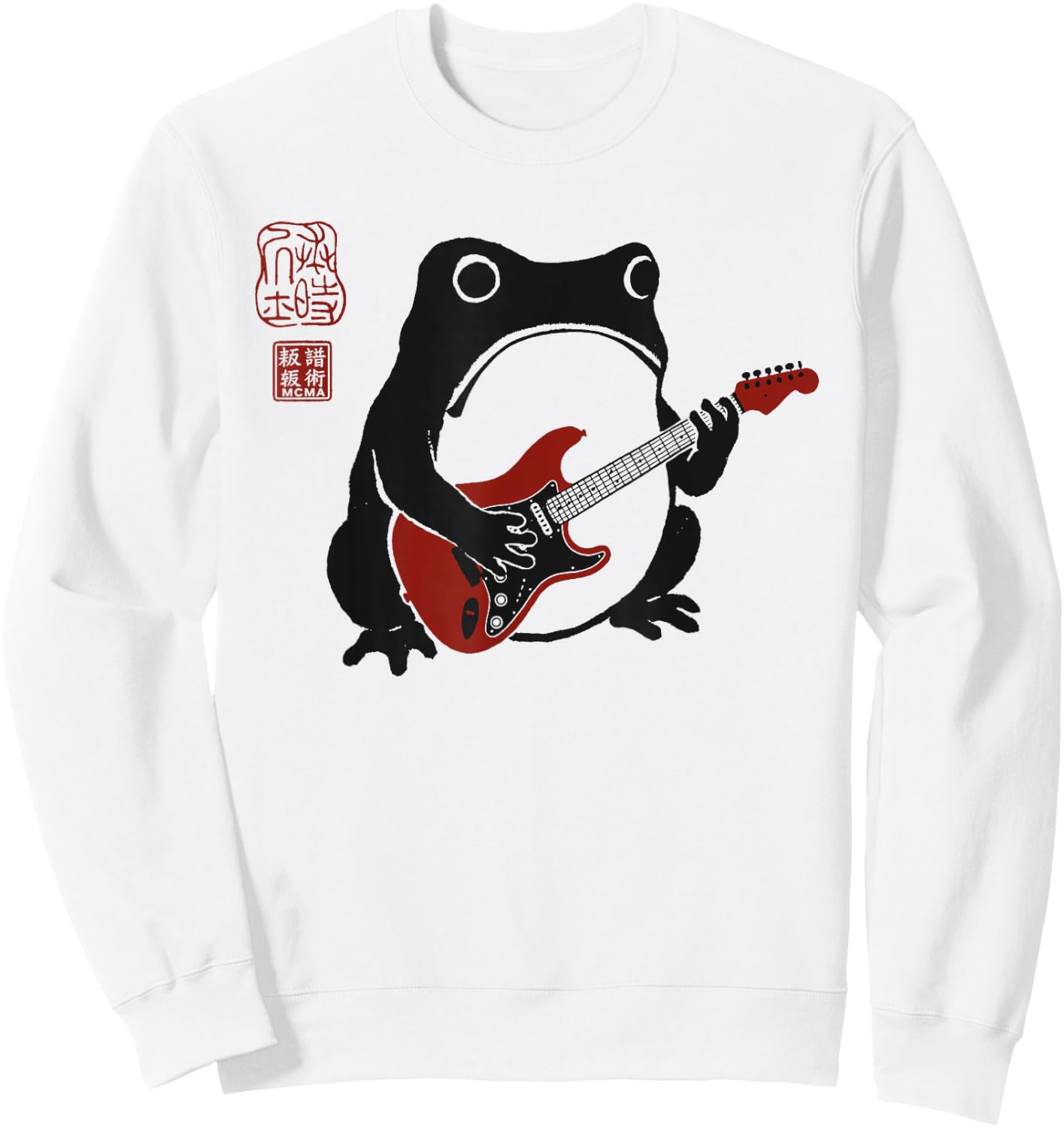 Funny Matsumoto Hoji Grumpy Frog Guitar-Player Japanese Art Sweatshirt - Sweatshirt | White
