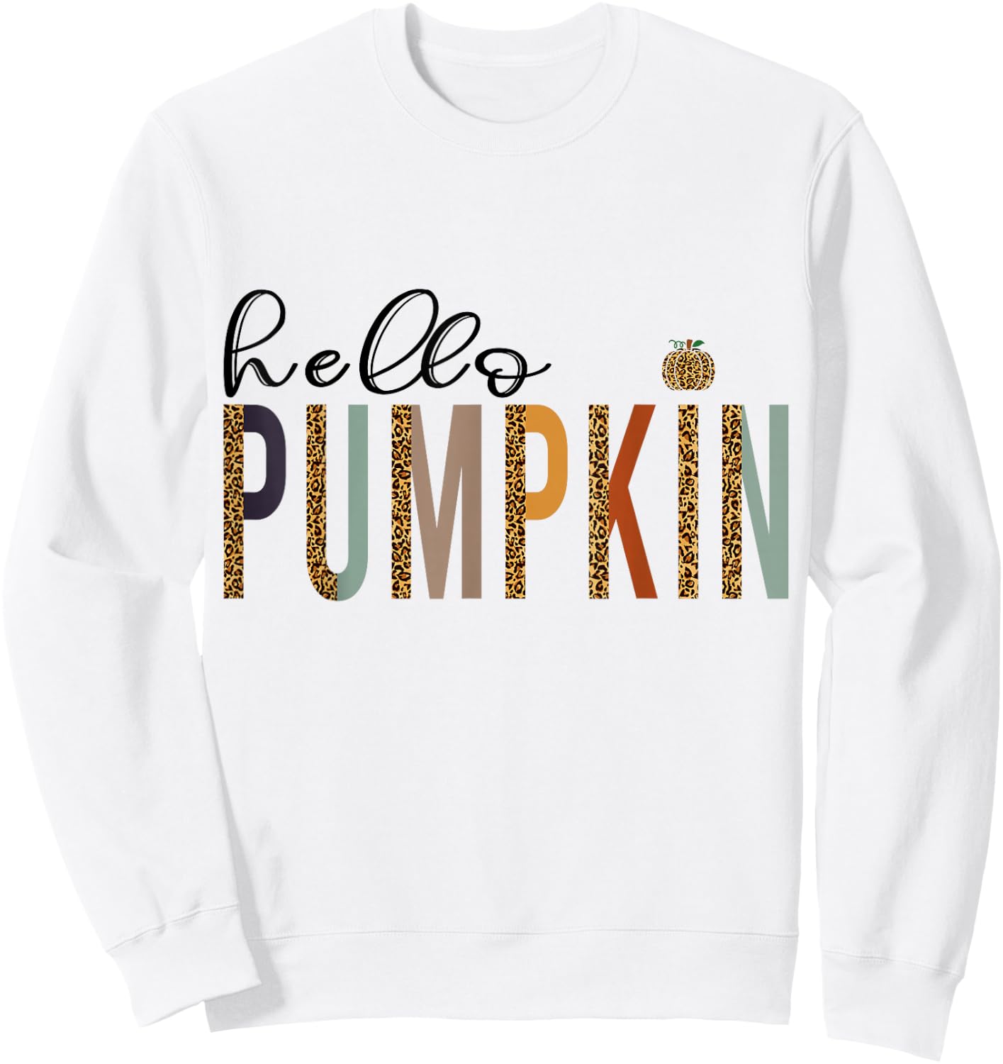 Leopard Pumpkin Hello Pumpkin Graphic Fall Halloween Costume Sweatshirt - Sweatshirt | White
