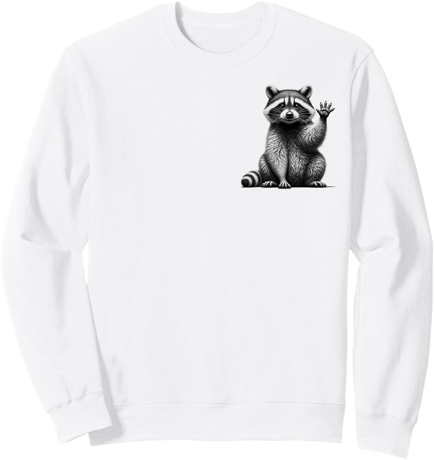 Cute Waving Raccoon Drawing Style on Chest , gray Sweatshirt - Sweatshirt | White