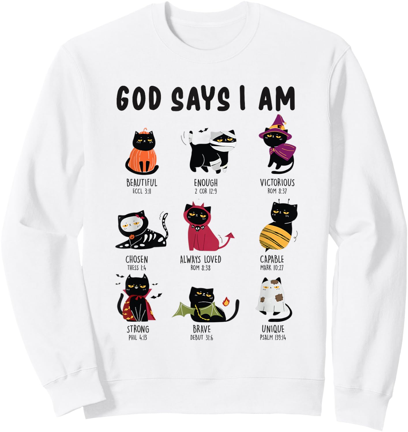 Cute God Says I Am Cat Lover Funny Christian Halloween Kids Sweatshirt - Sweatshirt | White