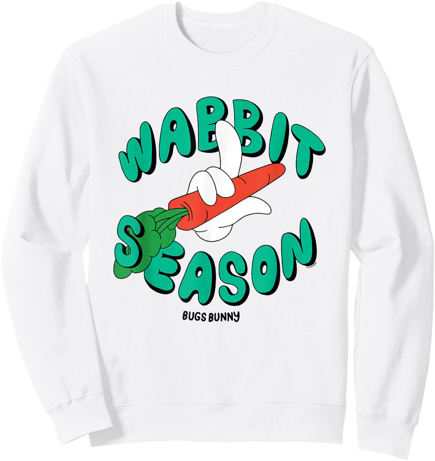 Looney Tunes Wabbit Season Bugs Bunny Carrot Logo Sweatshirt - Sweatshirt | White