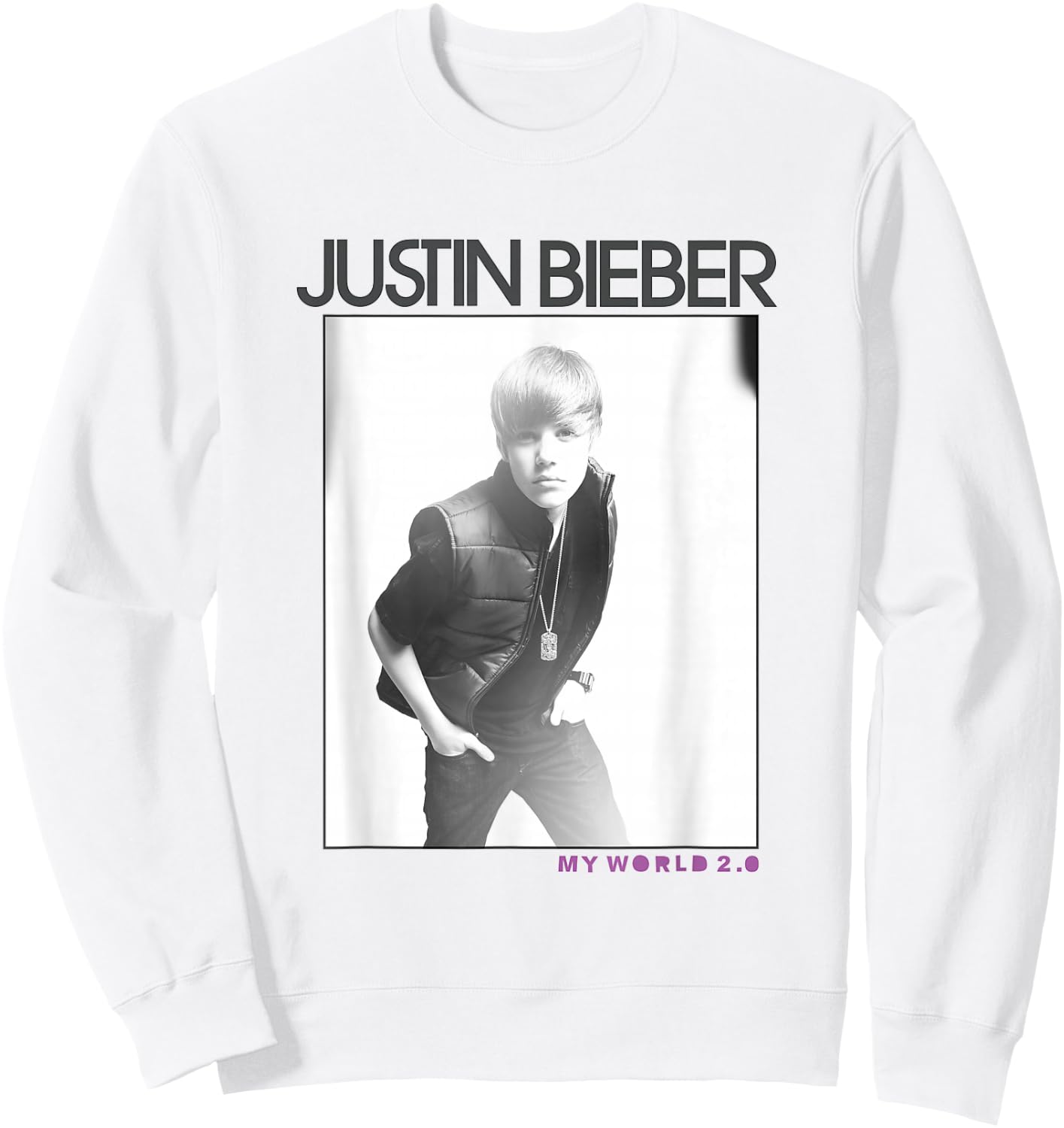 Justin Bieber Official Photo My World 2.0 , White Sweatshirt - Sweatshirt | White