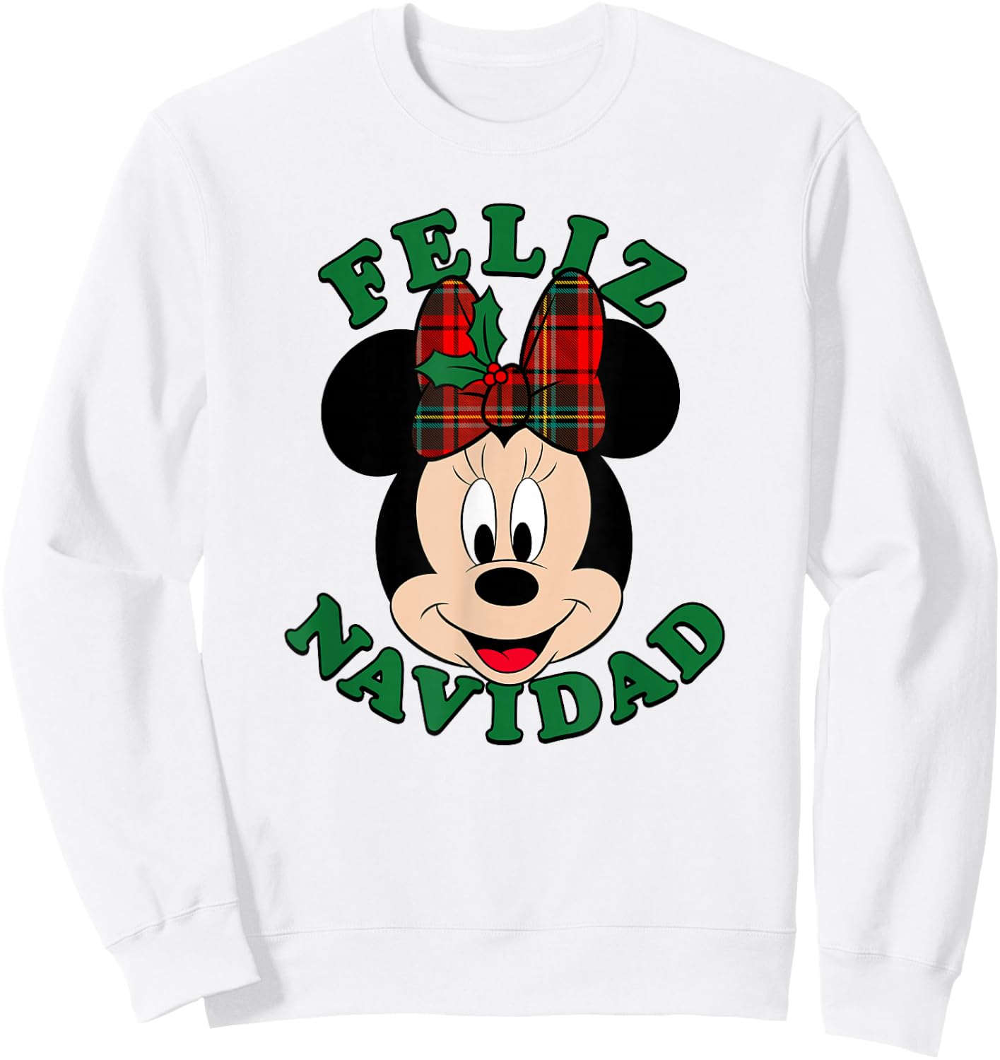 Disney Christmas Minnie Mouse Bow Feliz Navidad Sweatshirt - Sweatshirt | White