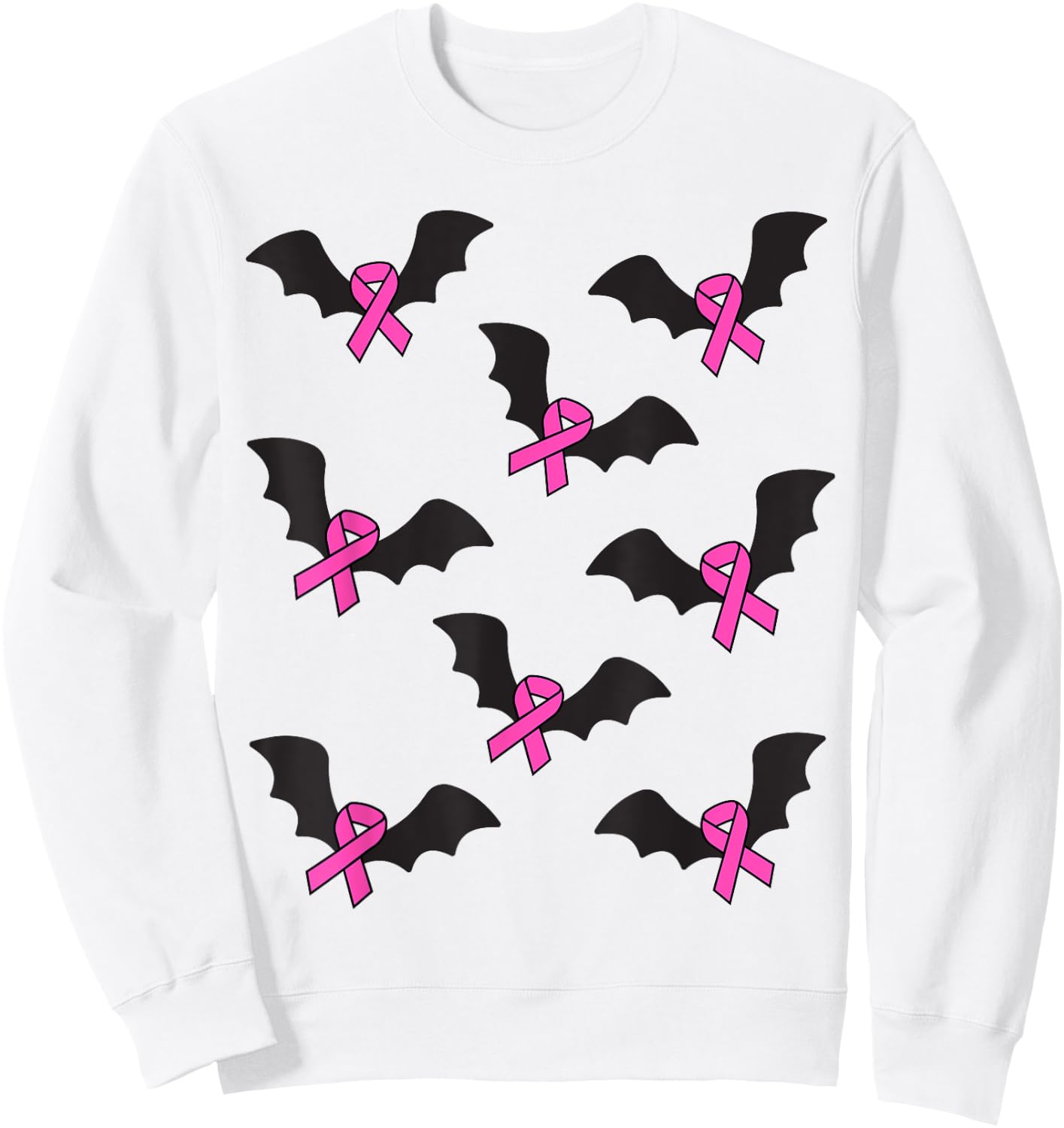 Pink Ribbon Breast Cancer Awareness Halloween Bats Women Men Sweatshirt - Sweatshirt | White