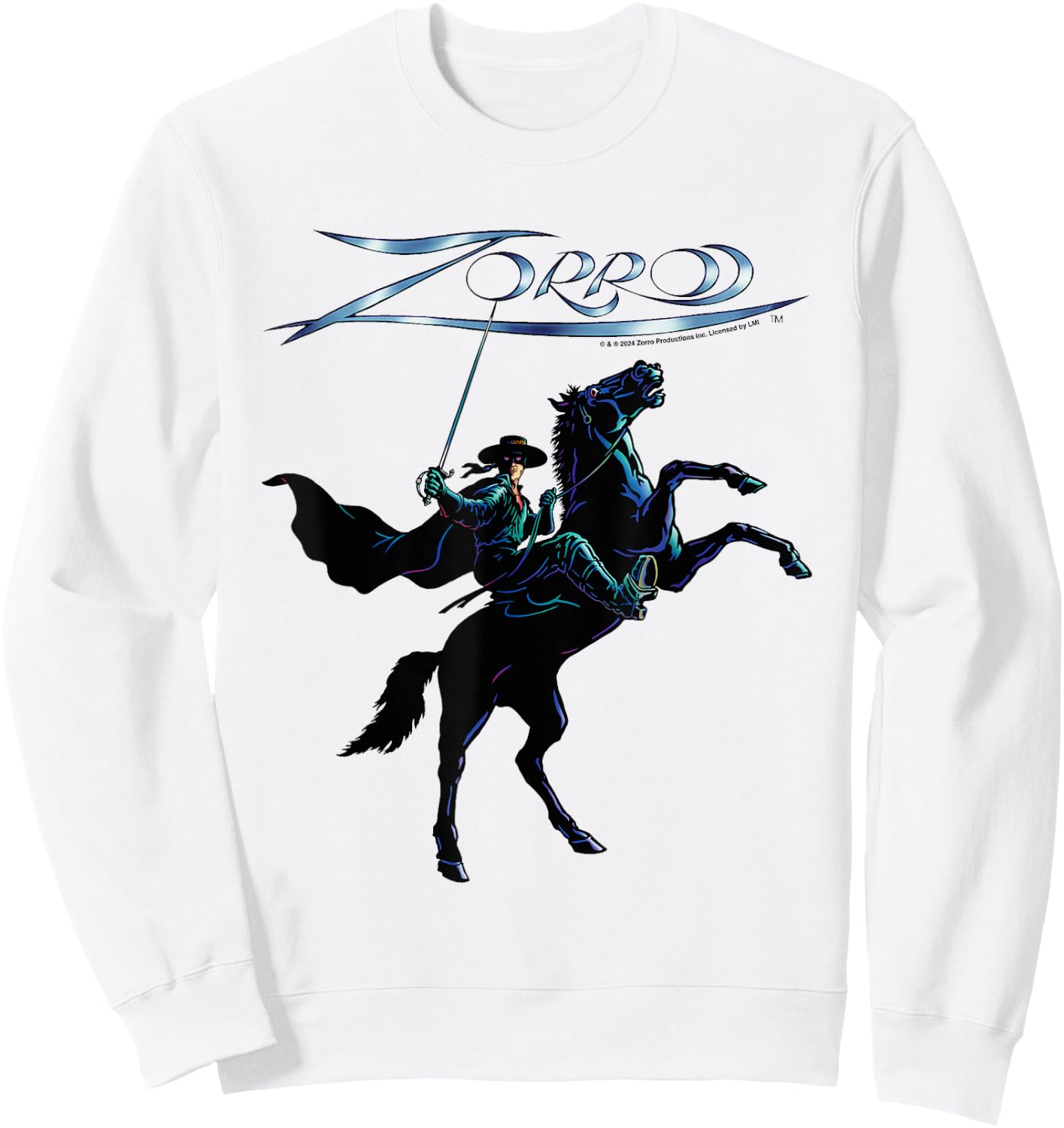 Zorro Horseback Steel Sword Text , white, S Sweatshirt - Sweatshirt | White
