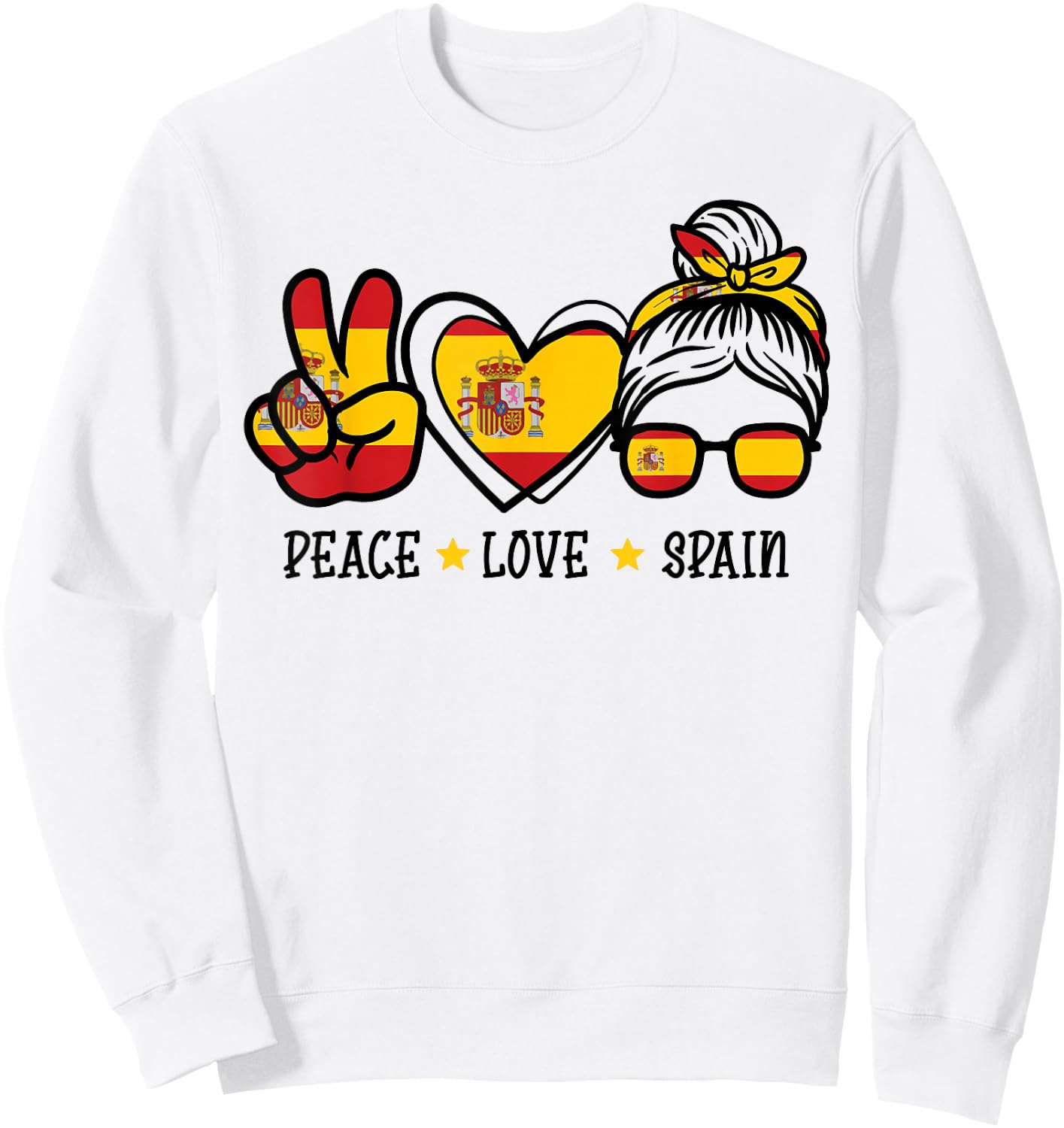 Peace Love Spain Messy Bun Spanish Soccer Fan Women Girls Sweatshirt - Sweatshirt | White