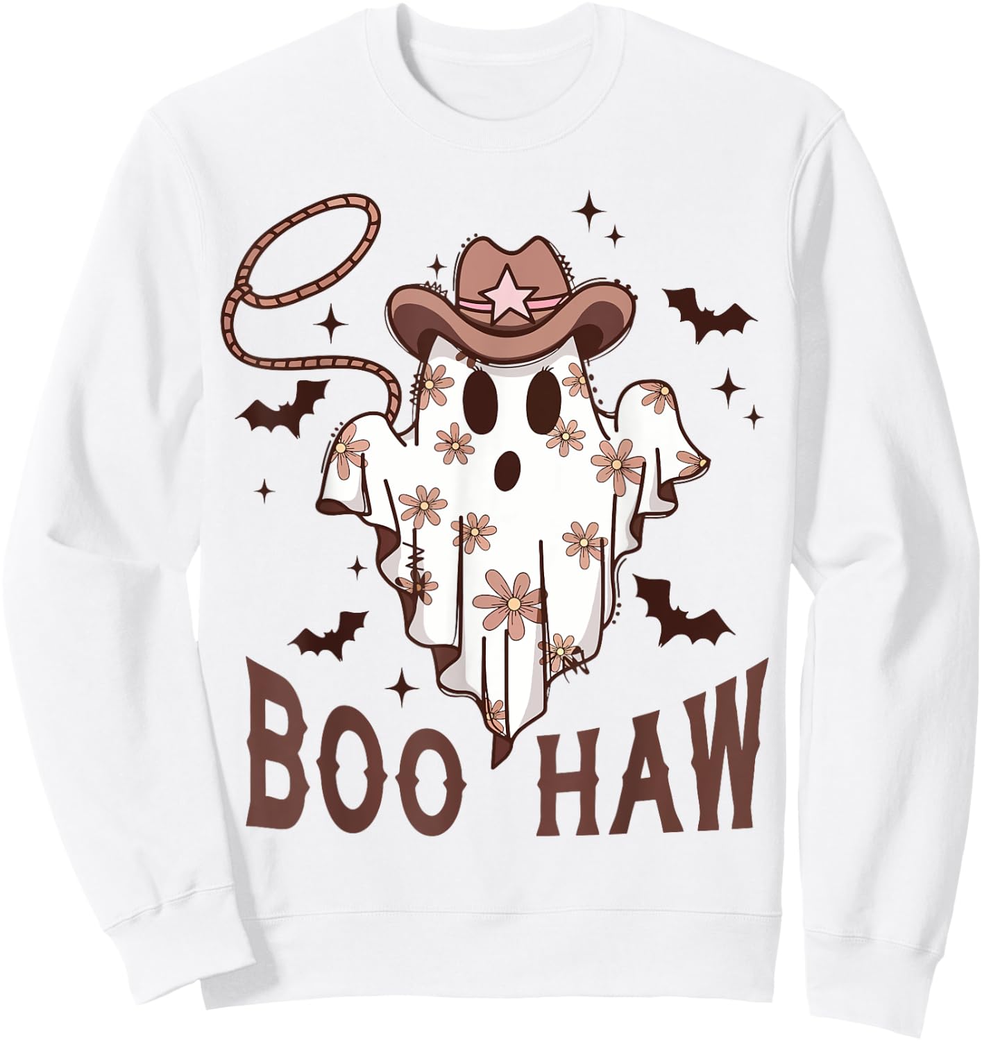 Boo Haw Cute Ghost Funny Cowboy Cowgirl Western Halloween Sweatshirt - Sweatshirt | White
