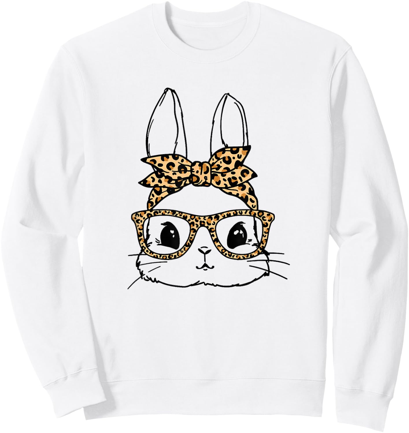 Cute Bunny Face Leopard Glasses Bandana Easter Christian Sweatshirt - Sweatshirt | White