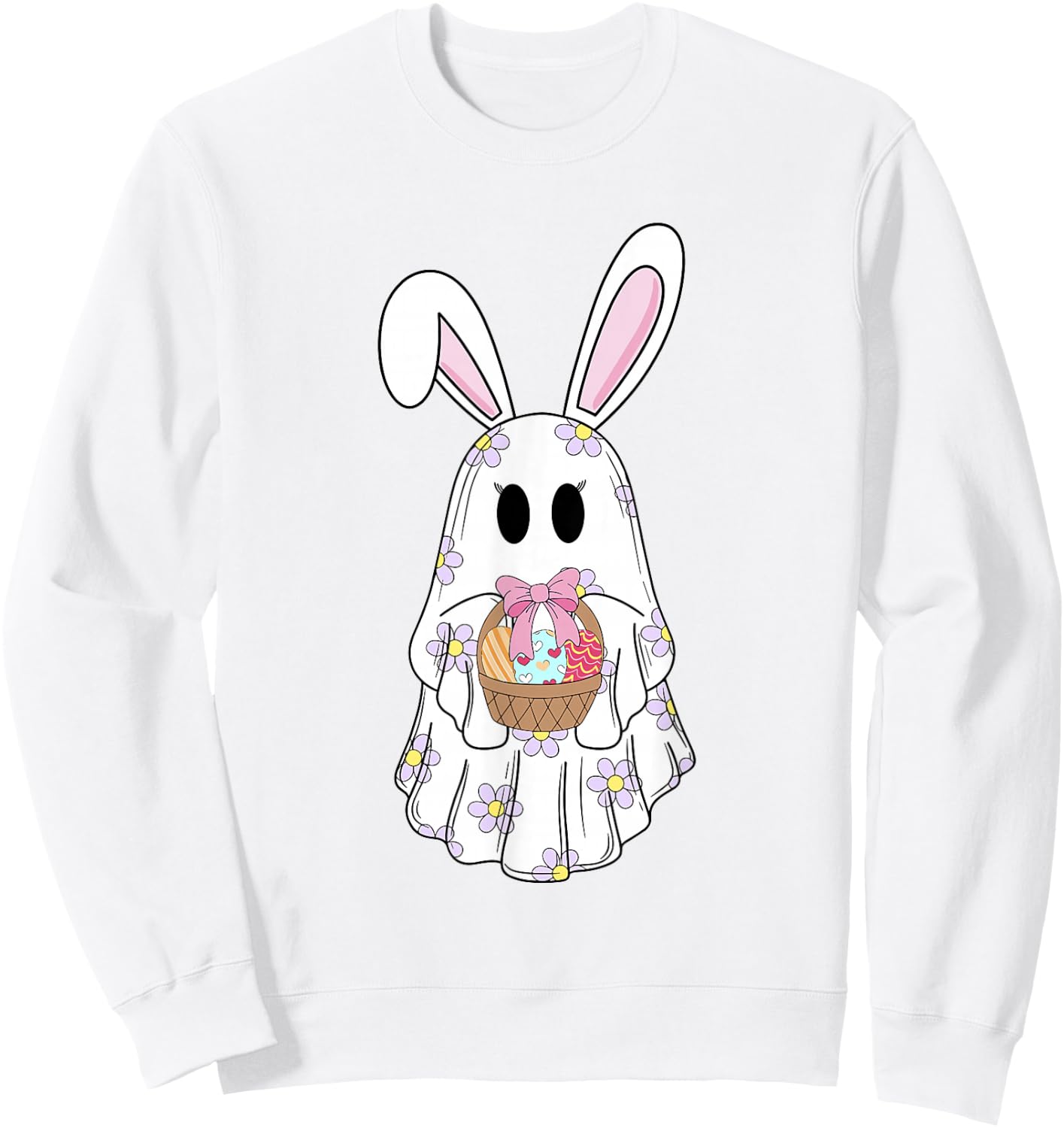 Bunny Boo Ghost Boojee Egg Easter Basket Spring Happy Easter Sweatshirt - Sweatshirt | White
